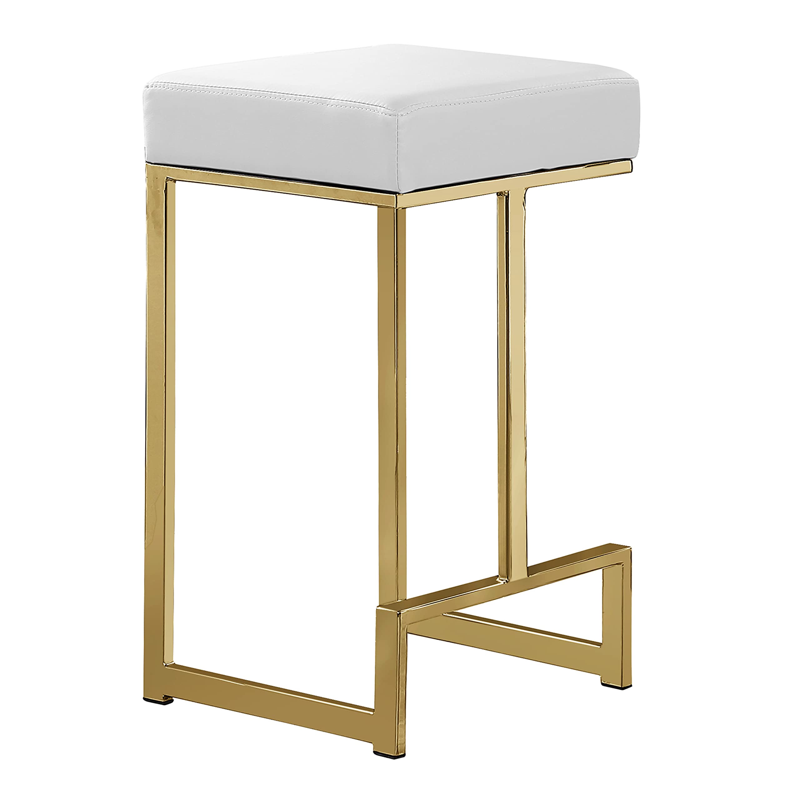 Premium Faux Leather Counter Height Bar Stools - Set of 2, White & Gold, Backless Modern Stools for Kitchen Island, Breakfast Nook & Home Bar Decor