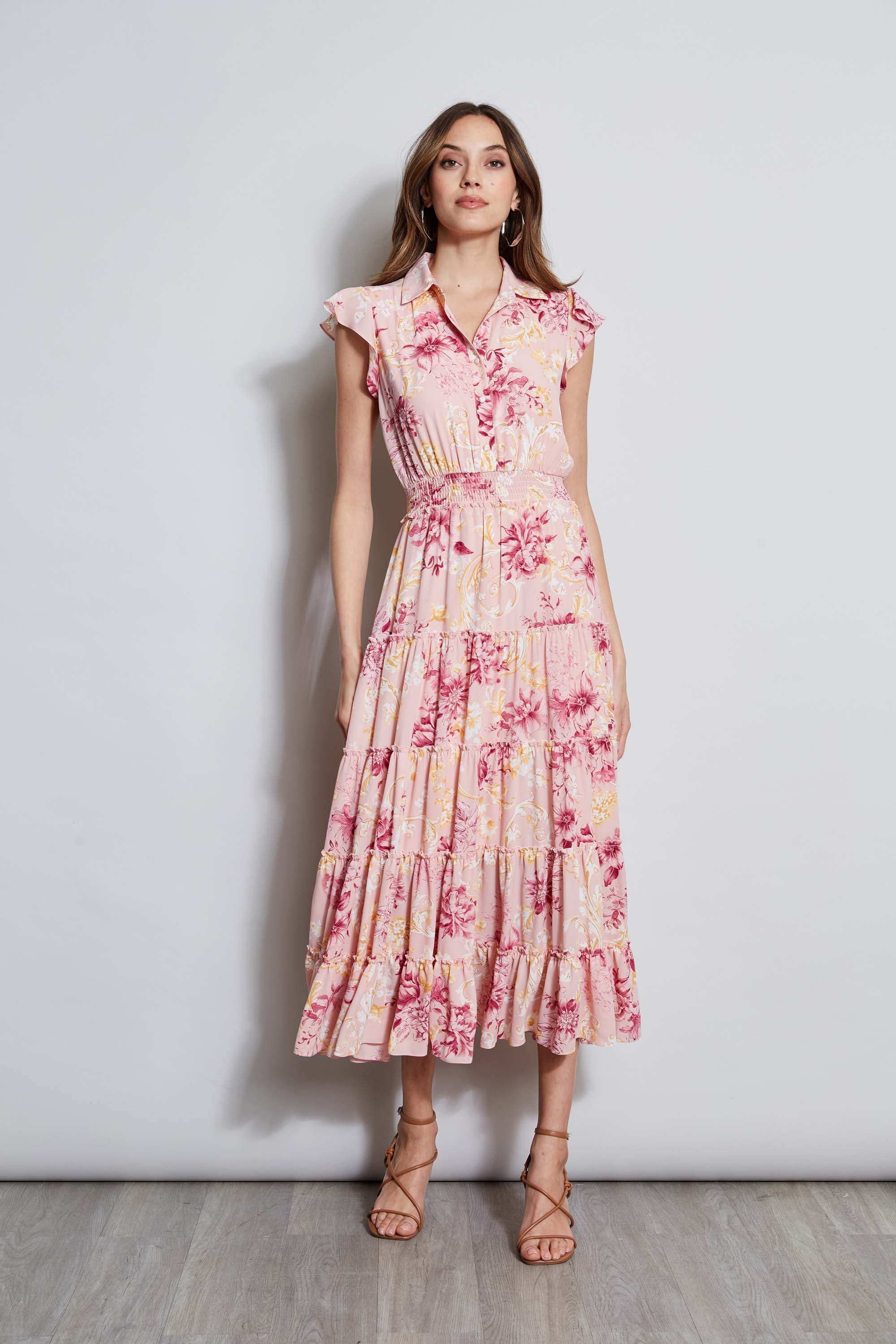 Tahari Garden Floral Print Midi Dress for Women - Elegant Summer Casual & Party Wear - Perfect for Outdoor Events, Weddings & Office Attire