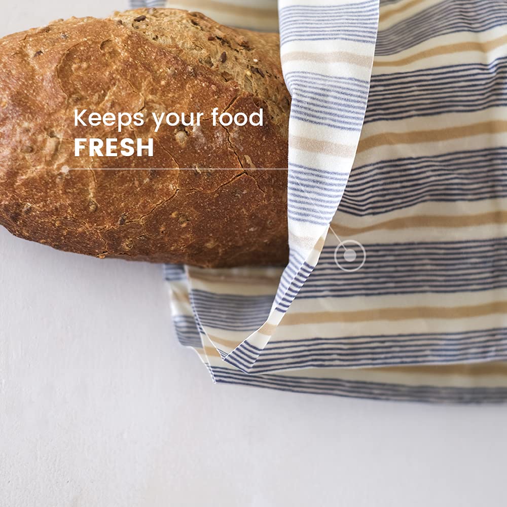 Eco-Friendly Reusable Beeswax Lunch Bags - Large Size for Bread & Produce | Zero Waste Cotton Food Wrap | Plastic-Free Sustainable Storage Solution for School, Work & Picnics