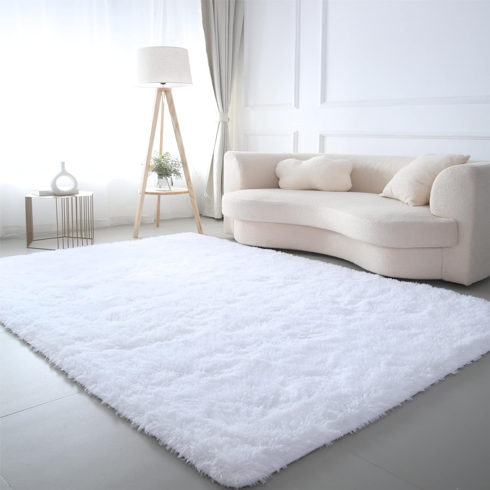 CAIYUECS Shag Area Rug - Ultra Soft Plush Indoor Rug for Bedroom, Living Room & Nursery | Non-Slip Modern Faux Fur Carpet for Kids Room & Home Decor (4x6 Feet, White) - Perfect for Cozy Spaces, Family Rooms & Stylish Home Interiors