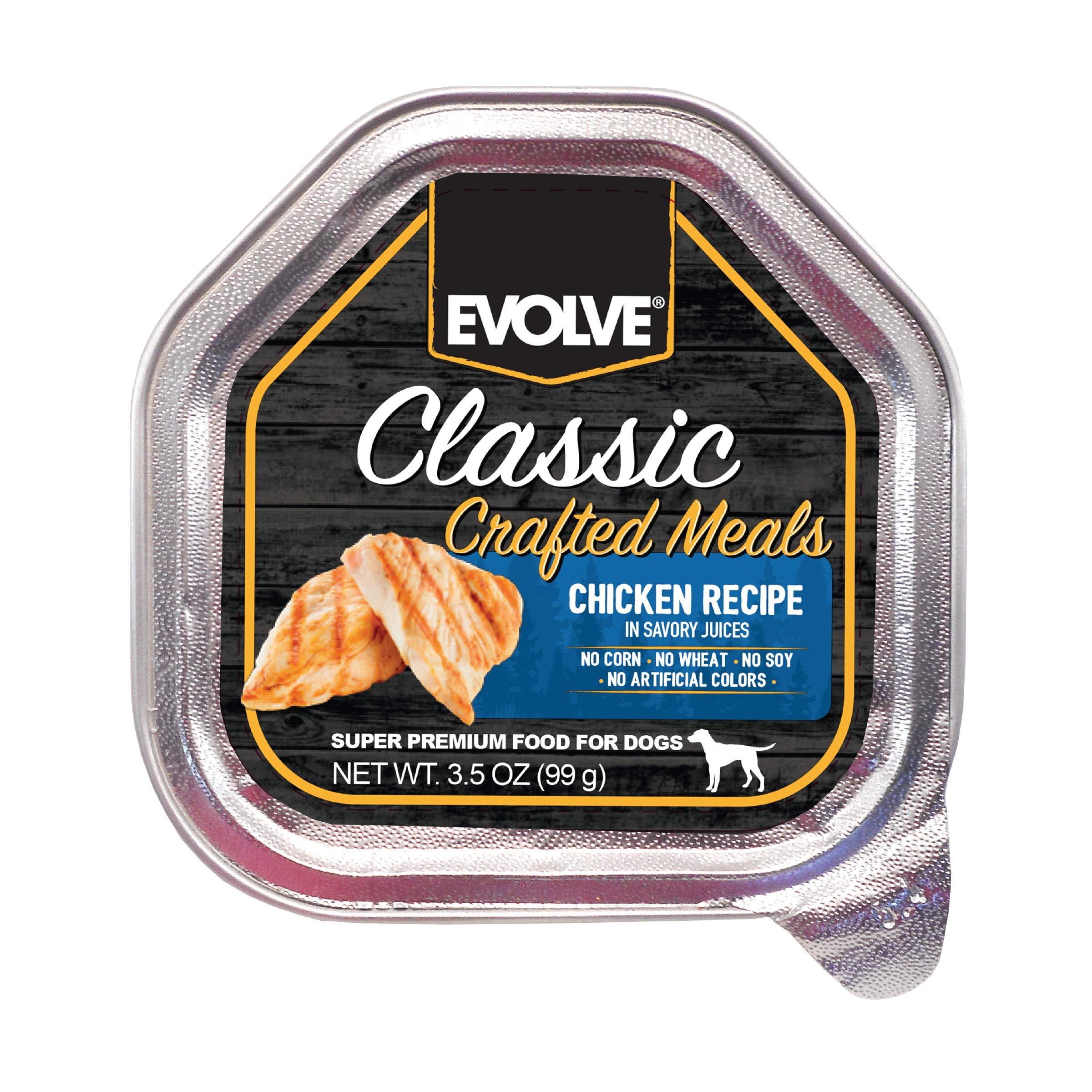 Evolve Classic Crafted Meals Chicken Recipe Dog Food - Grain Free, Natural Ingredients, 3.5oz (Pack of 15) - Perfect for Small Breeds & Puppies, Healthy Mealtime Solution