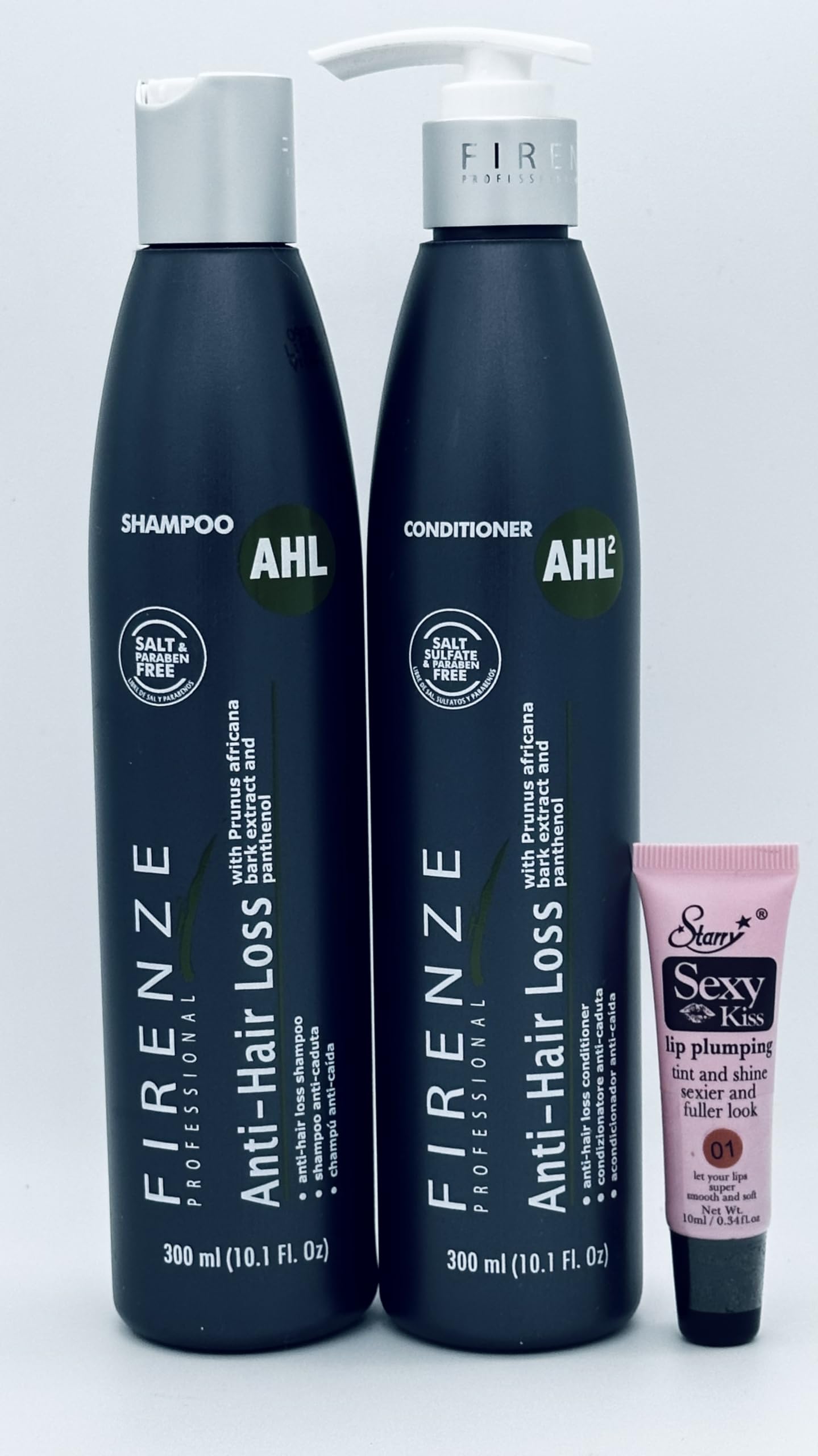 Best Anti-Hair Loss Shampoo & Conditioner Set 10.1 fl oz with Prunus Africana & Panthenol for Thicker Hair - Includes Free Starry Lip Plumping Gloss 10ml | Daily Hair Care for Men & Women