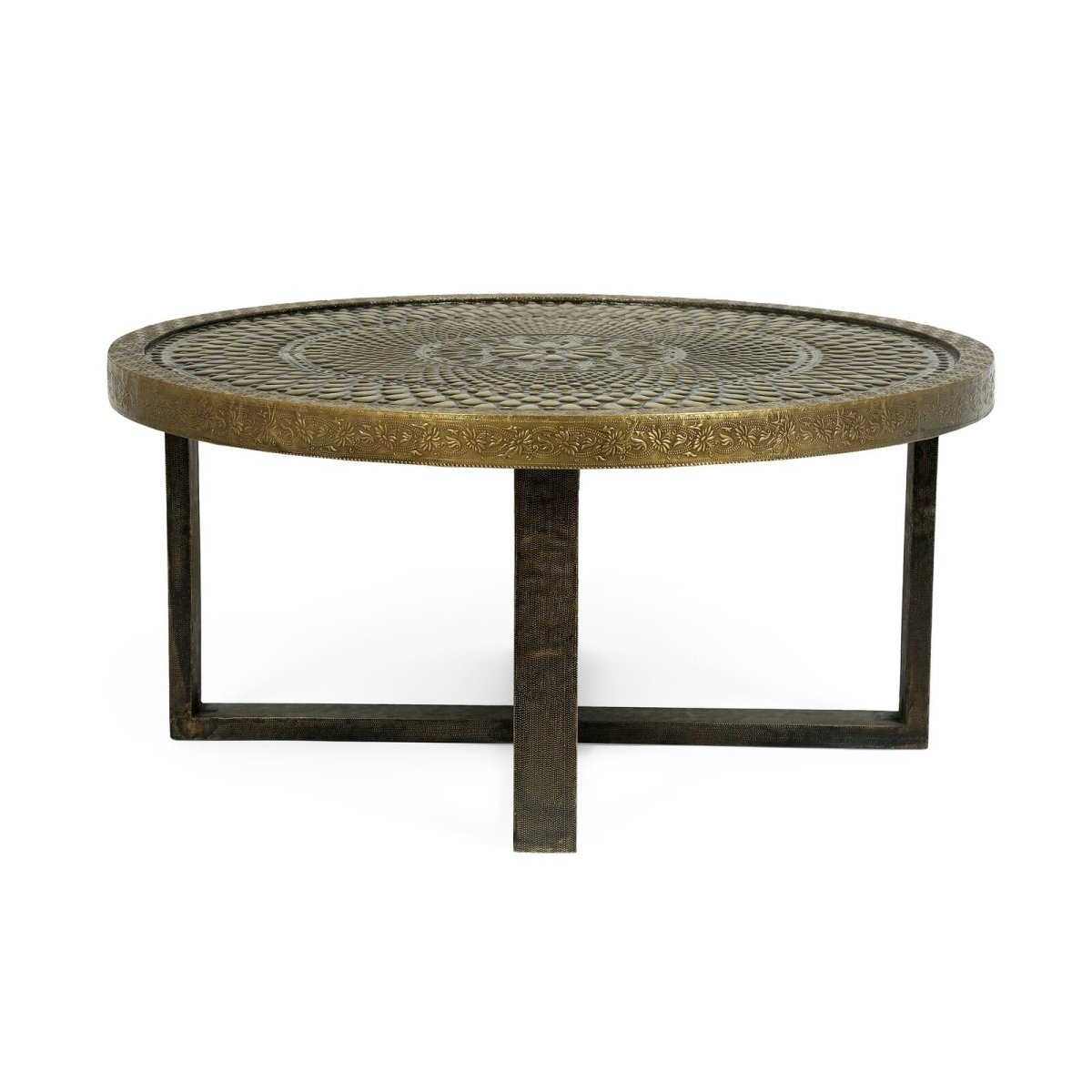 Handmade Embossed Brass Metal Coffee Table - Vintage Industrial Center Table for Living Room, Modern Home Decor & Office Furniture | Durable Metal Accent Table for Lounge, Reception Area & Workspace