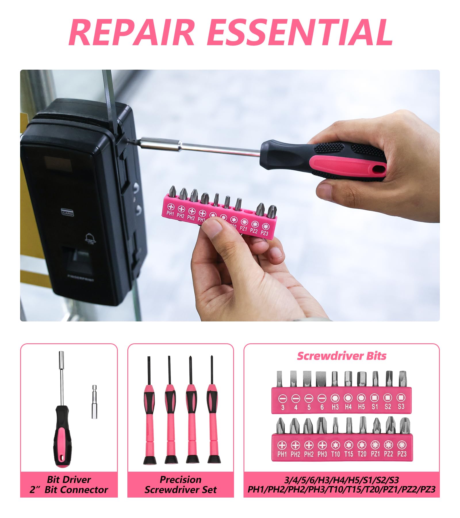 40-Piece Pink Tool Set for Home Repairs - 40 PCS Hand Tool Kit with Durable Plastic Toolbox Storage Case (Pink) - Perfect for DIY Projects, Household Maintenance & Gift Giving