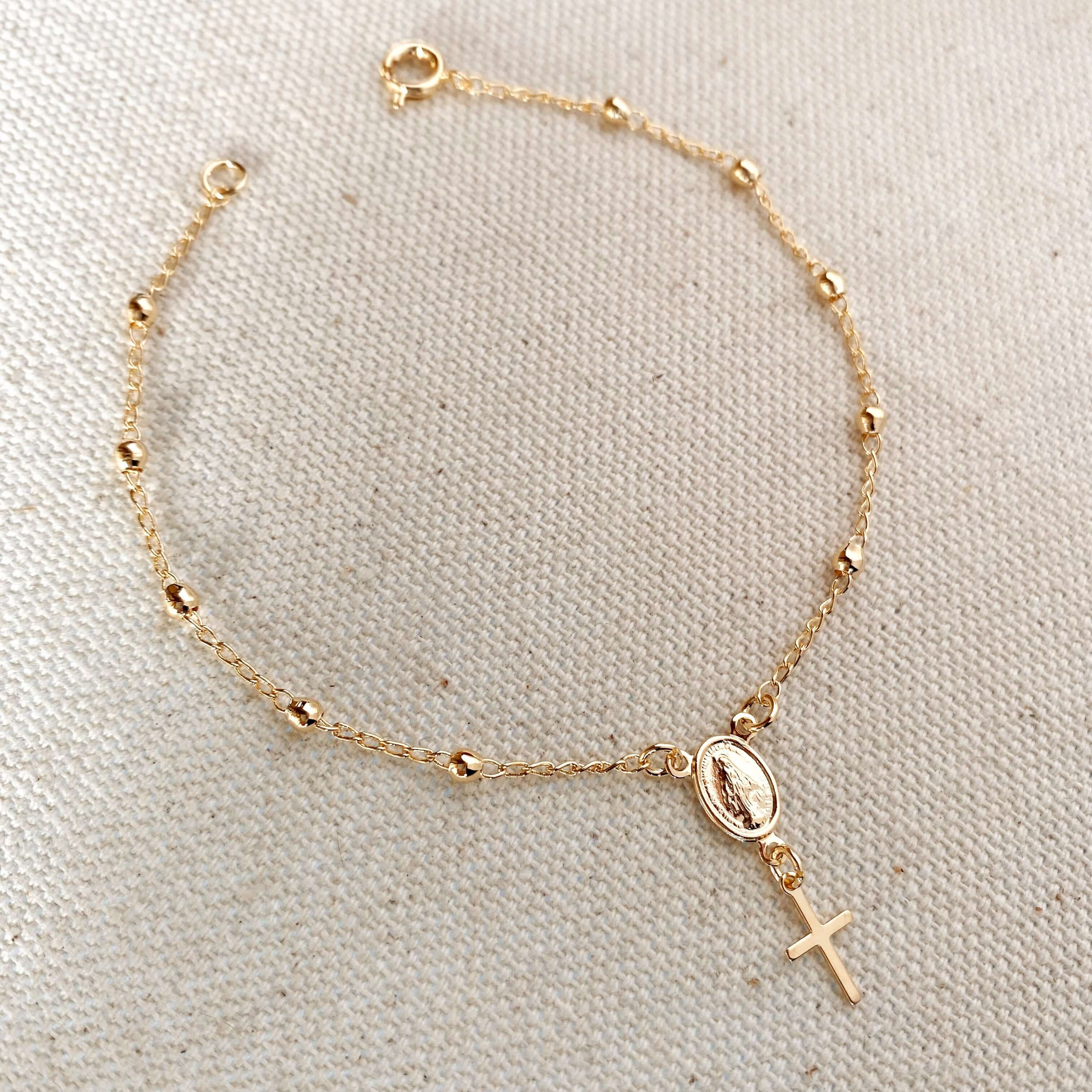 18K Gold Filled Delicate Rosary Bracelet for Women - Dainty Religious Jewelry, Catholic Prayer Beads - Perfect for Daily Wear, Gifts & Spiritual Protection