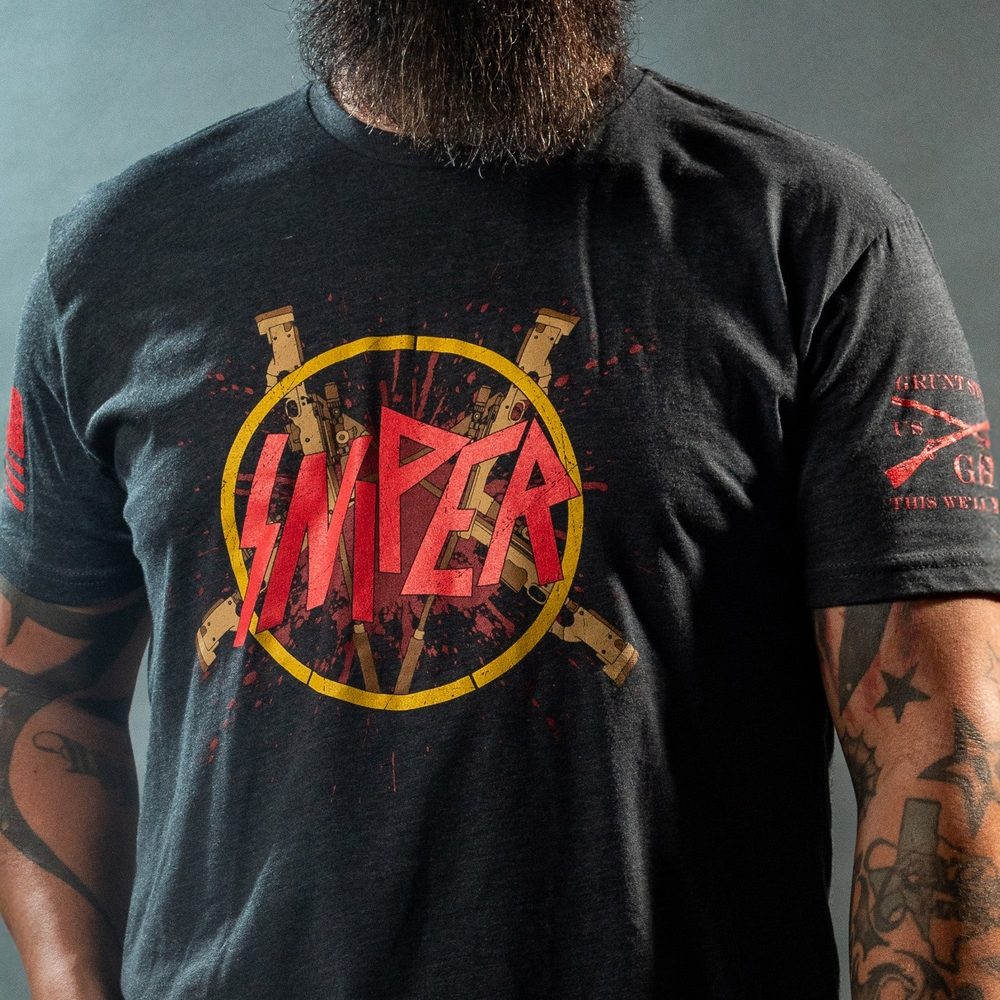 Sniper Tour T-Shirt for Men - Charcoal Gray Cotton Tee - Perfect for Outdoor Adventures, Concerts, and Casual Wear