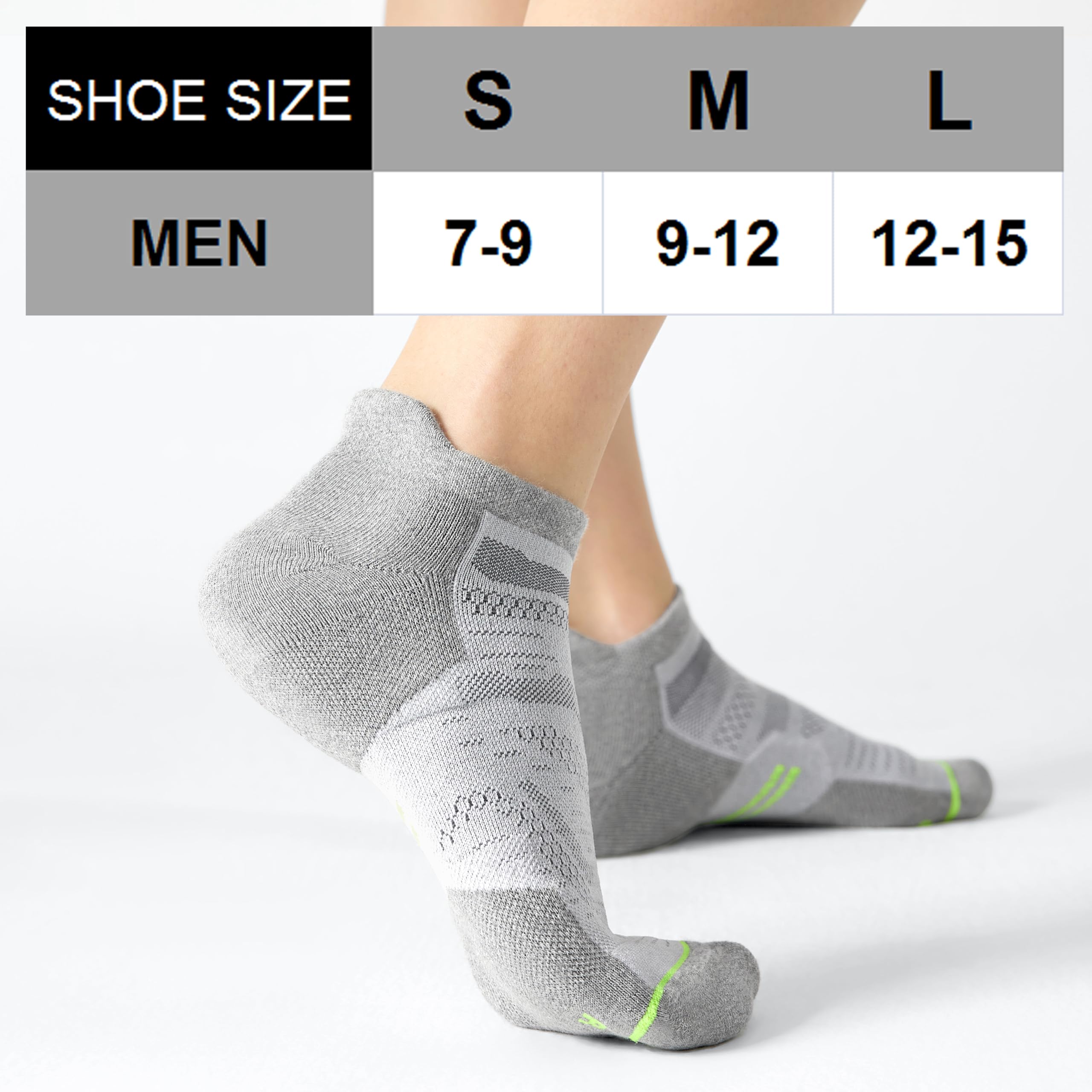 6 Pack Men's Cushioned Running Ankle Socks - Breathable Low Cut Athletic Sport Socks for Jogging, Gym & Daily Wear - CS CELERSPORT Performance Tab Socks