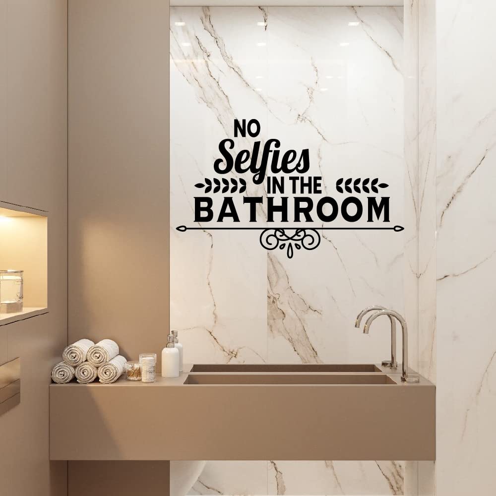 No Selfies in the Bathroom - Funny Bathroom Rules Vinyl Wall Decal (6x10 inch) - Perfect for Home, Restroom, Toilet Decor - Great Gift Idea for Housewarming & Parties