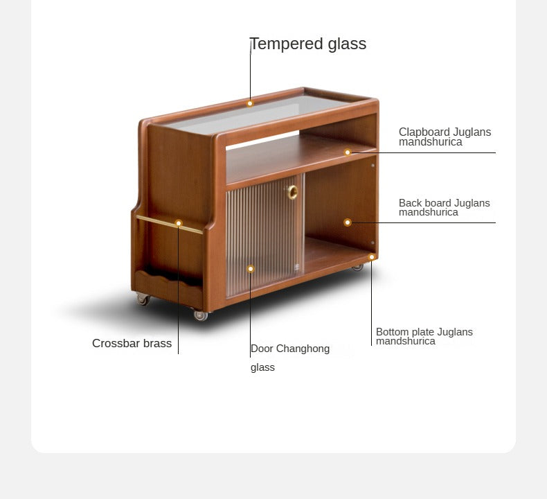 Solid Wood Mobile Glass Side Table - Oak, Poplar, Black Walnut - Perfect for Living Room, Bedroom or Office Use