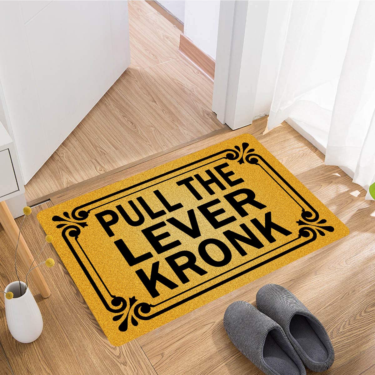 FunXiLin Funny Welcome Doormat 23.6x15.7 Inch - Non-Slip Rubber Back Kitchen Rug, Personalized Entrance Mat with 'Pull The Lever Kronk' Design - Perfect for Home Decor, Front Door, and Office Welcome Mats