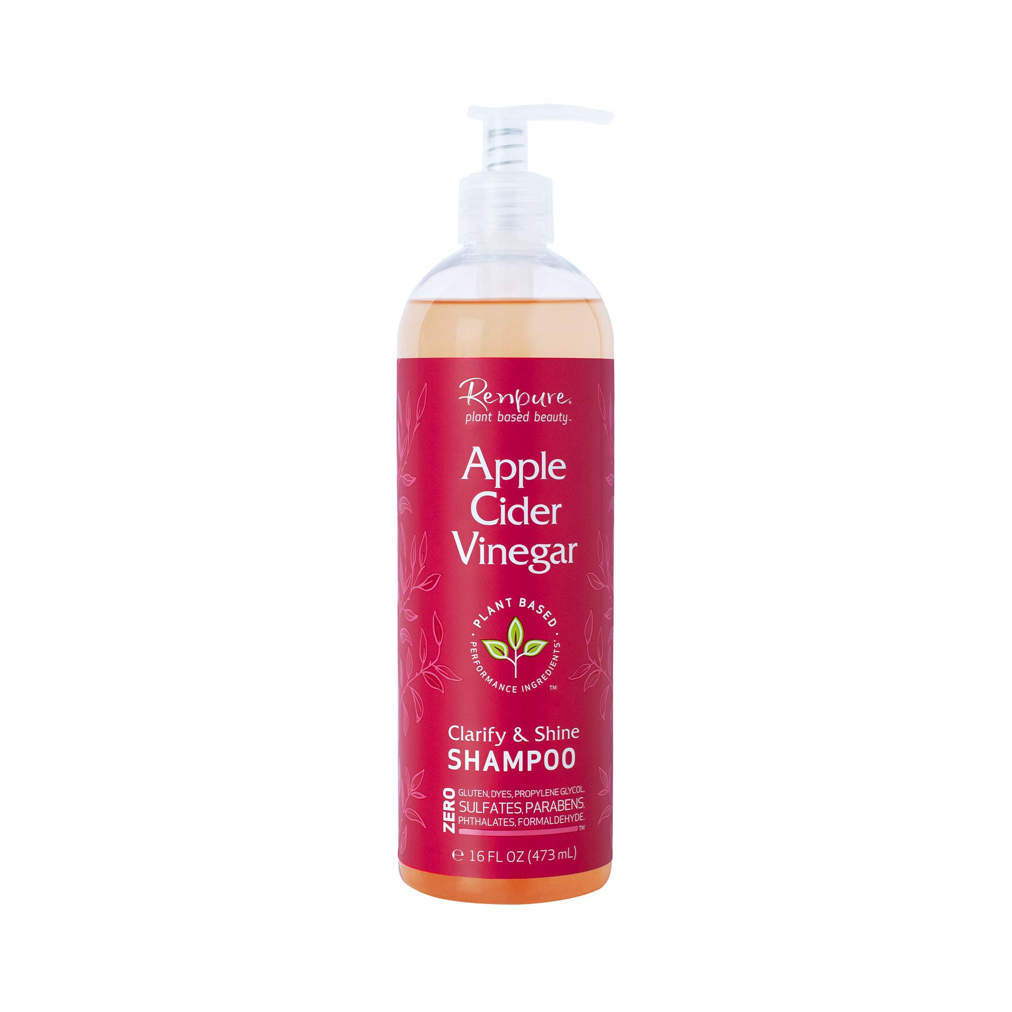 RENPURE Apple Cider Vinegar Shampoo - 16 oz Plant-Based Hair Care for Shine & Volume - Sulfate Free, Vegan & Cruelty Free - Perfect for Daily Use & Color-Treated Hair