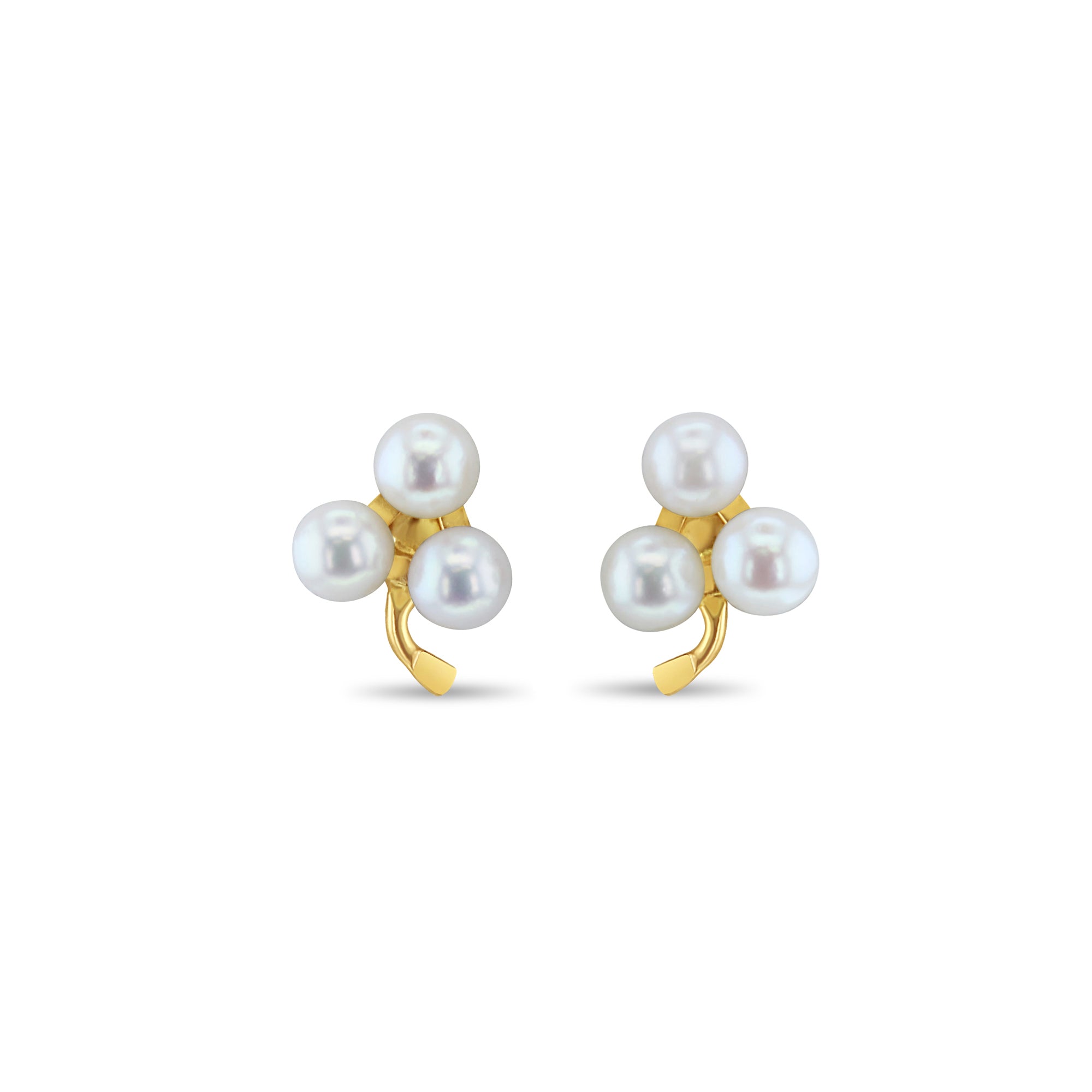 14K Yellow Gold Three Pearl Cluster Stud Earrings - Elegant & Timeless Jewelry for Women, Perfect for Weddings, Parties & Everyday Wear