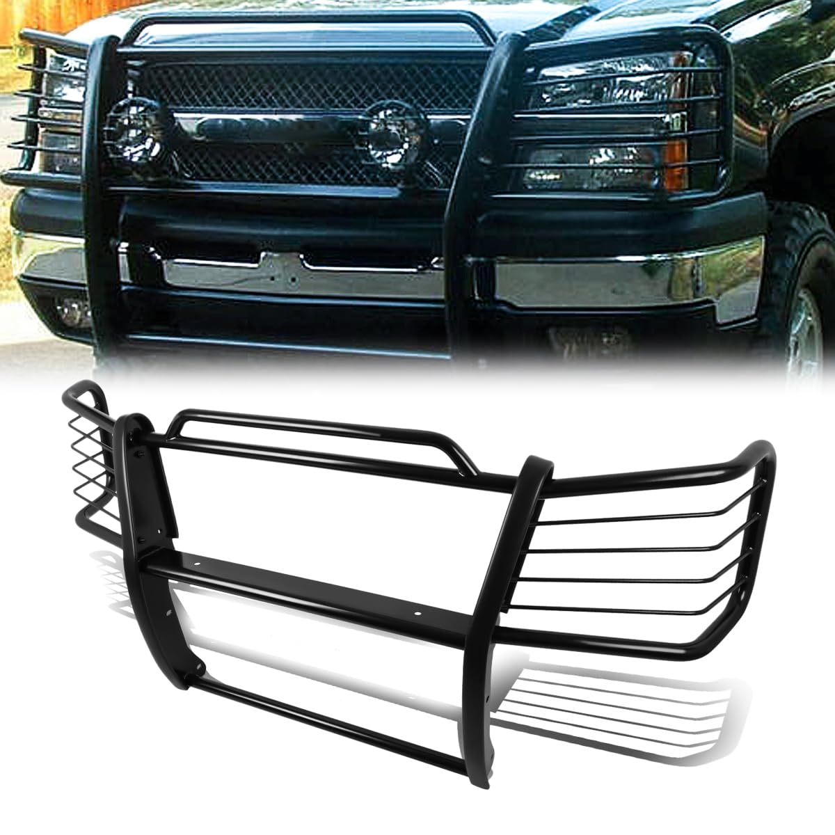 Heavy Duty Front Bumper Brush Grille Guard Compatible with 2003-2006 Chevy Silverado 2500 HD 3500 | Durable Mild Steel Construction | Matte Black Powder Coated Finish | Perfect for Off-Roading & Truck Protection