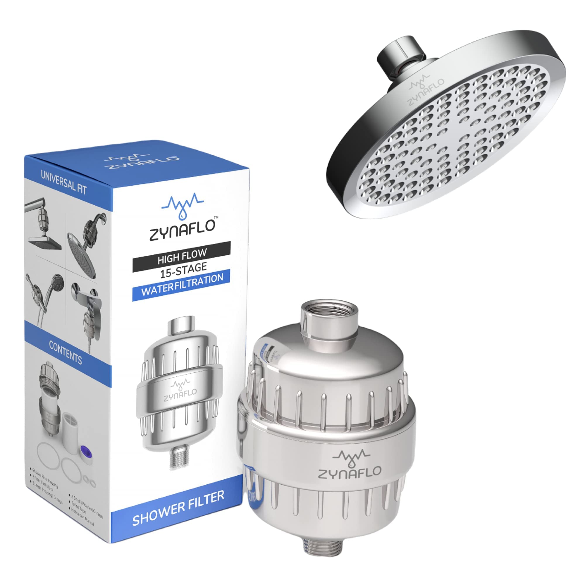 15-Stage Filtered Shower Head with 6-Inch Rainfall Showerhead - Remove Chlorine & Impurities for Healthier Skin & Hair - Perfect for Dry Skin, Sensitive Scalp & Eco-Friendly Bathrooms