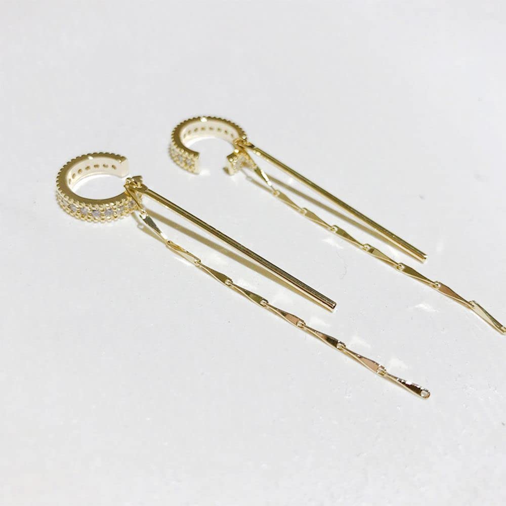 YIDIGM Gold Korean Style No Piercing Ear Cuffs with Long Tassels - Clip On Earrings for Women, Fashion Jewelry Gift for Her - Perfect for Parties, Weddings & Everyday Wear