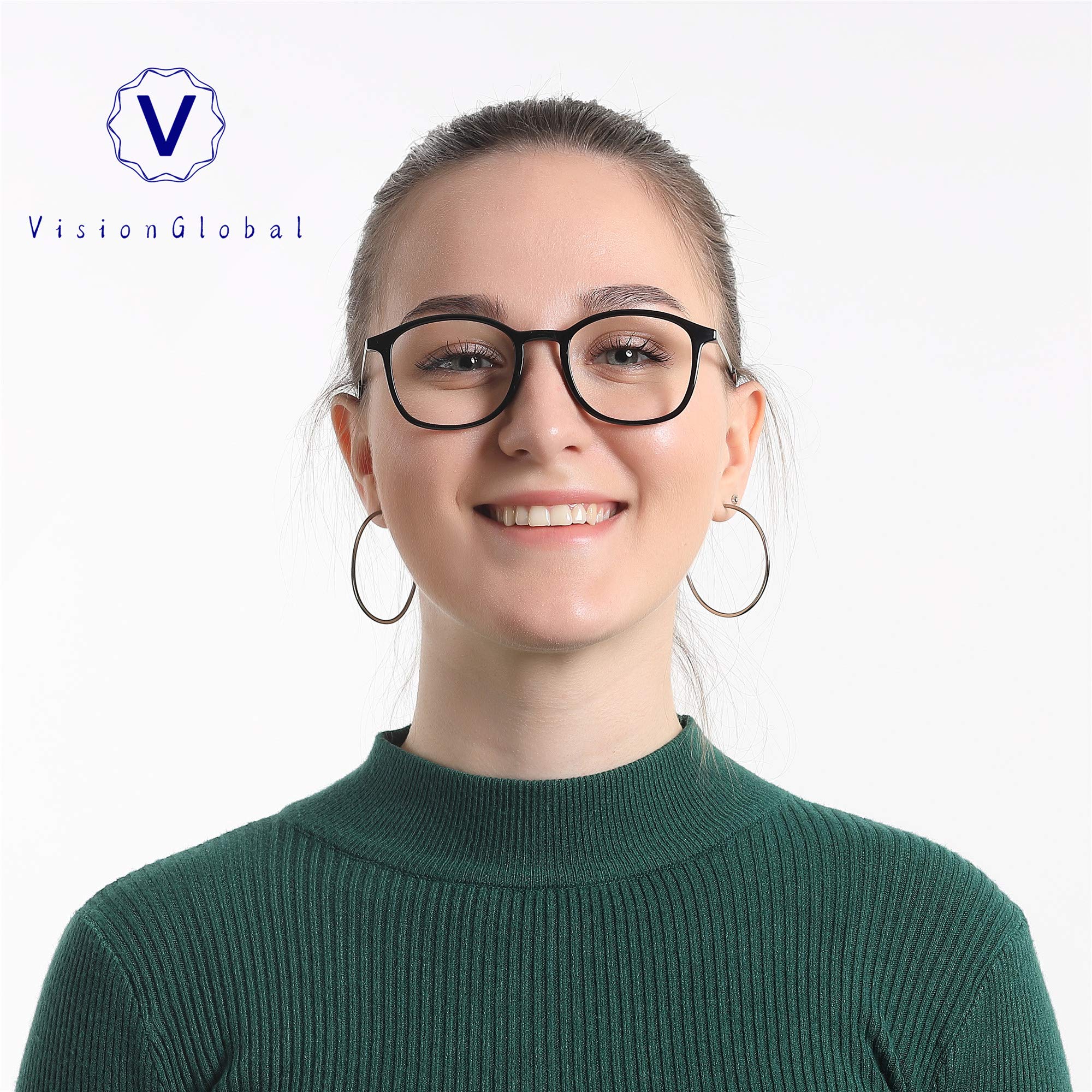 VisionGlobal Blue Light Blocking Glasses for Women & Men - Anti Glare Computer Reading & TV Glasses with Stylish Oval Frame - Perfect for Office Work, Gaming & Screen Time Protection