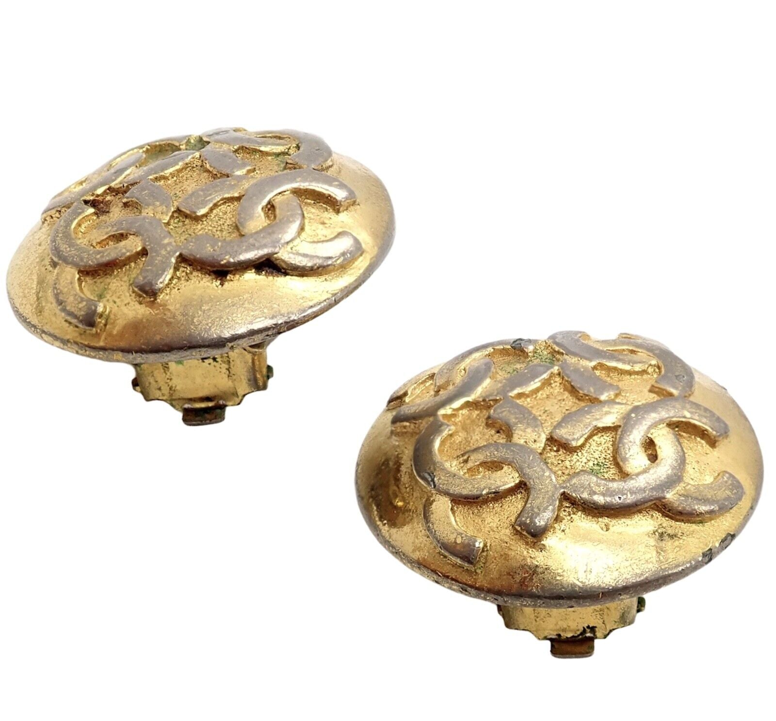 Vintage Chanel Paris France CC Logo Button Earrings 1980s - Authentic Collectible Jewelry for Women, Perfect for Parties & Special Occasions
