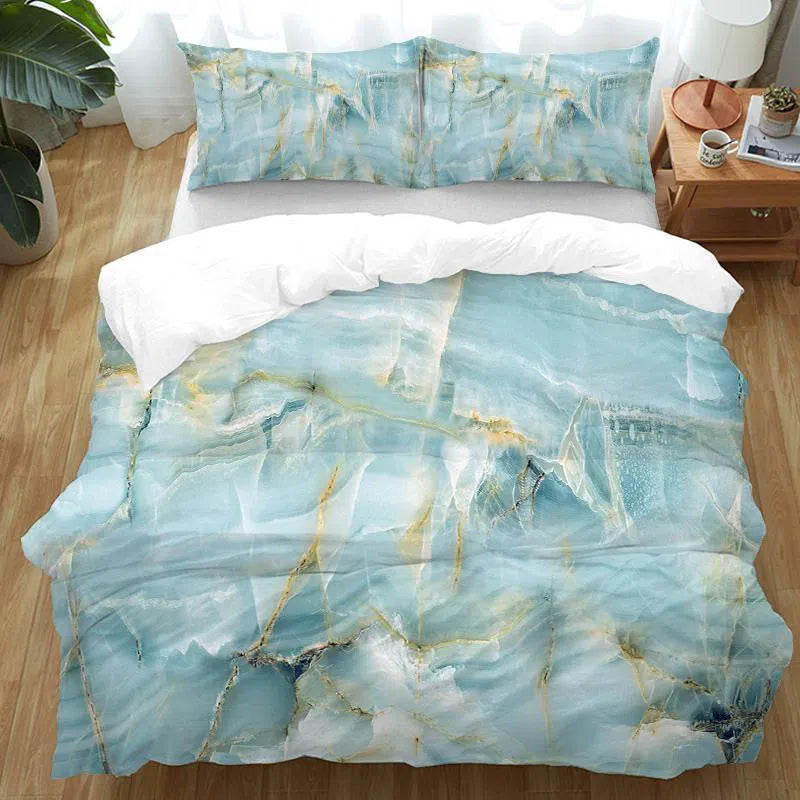 Navagio Beach Duvet Cover Set - Blue & White Ocean Themed Bedding - Queen Size 3-Piece Set for Coastal & Beach House Decor