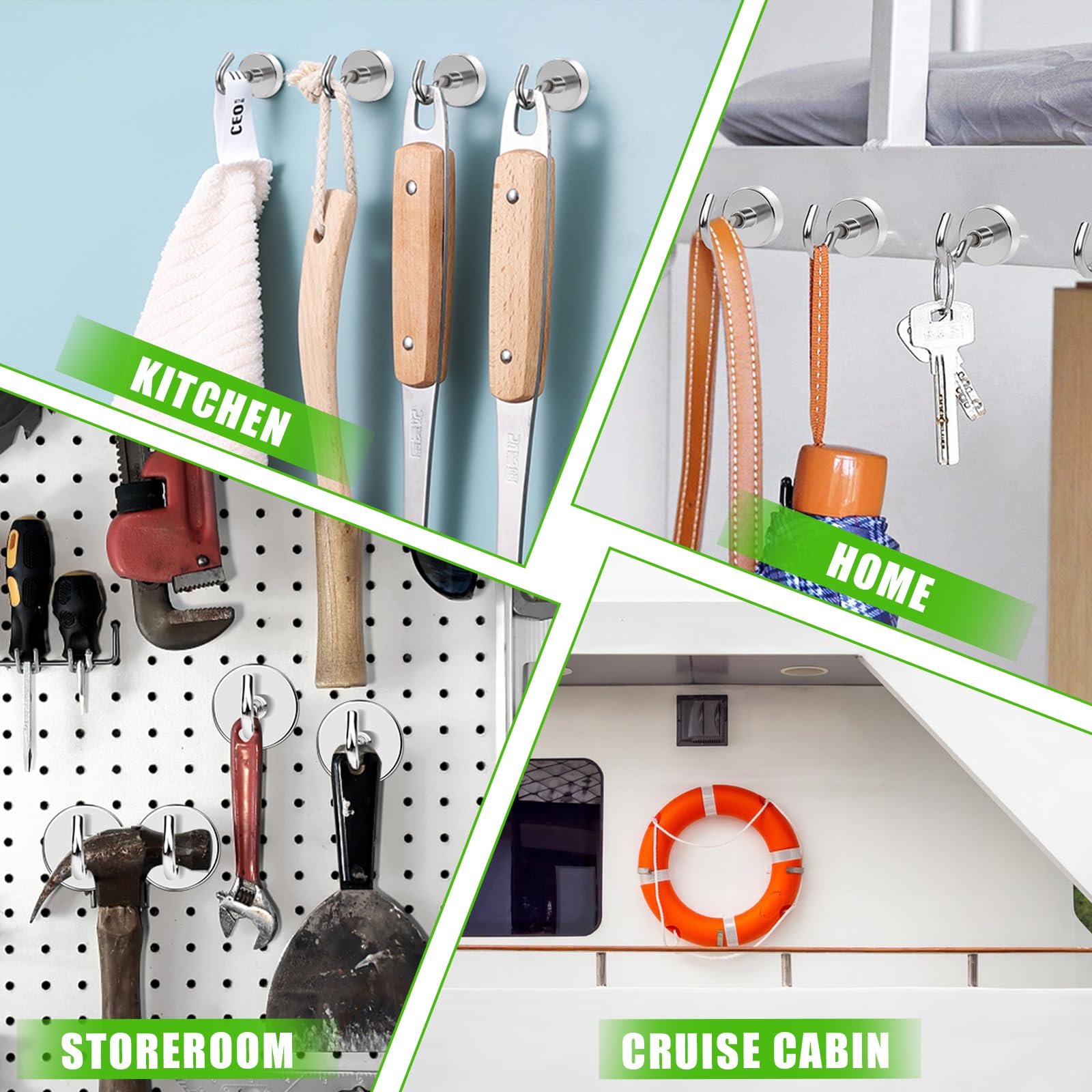 MIKEDE 5 Pack Magnetic Hooks - 110lbs Heavy Duty Hanging Hooks with Strong Neodymium Magnets for Cruise Cabins, Refrigerator, Kitchen, Grill & Industrial Use | Perfect for Organizing Tools, Hanging Utensils & Maximizing Space