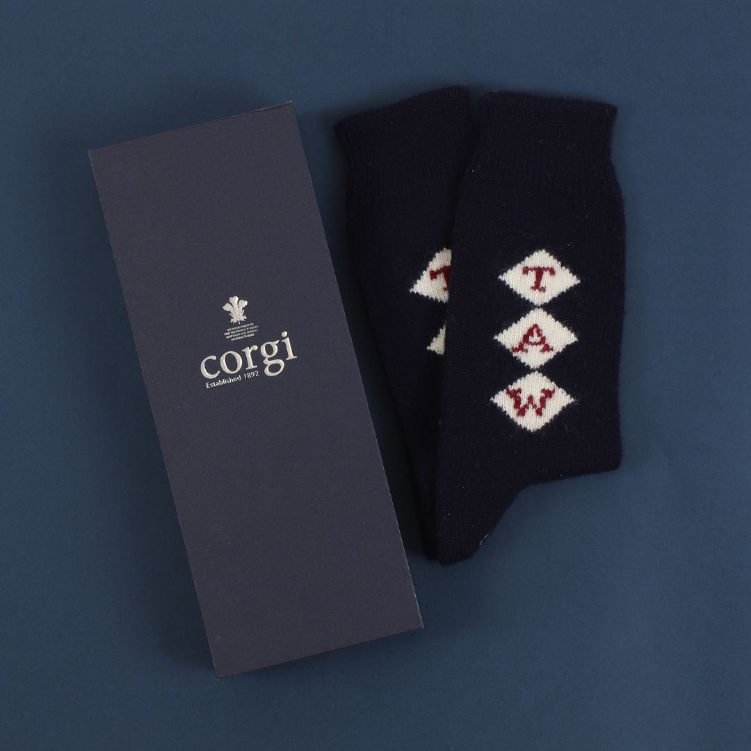 Luxury Handmade Monogram Pure Cashmere Socks for Men - Soft & Warm Winter Wool Socks for Gifts, Travel & Home Comfort