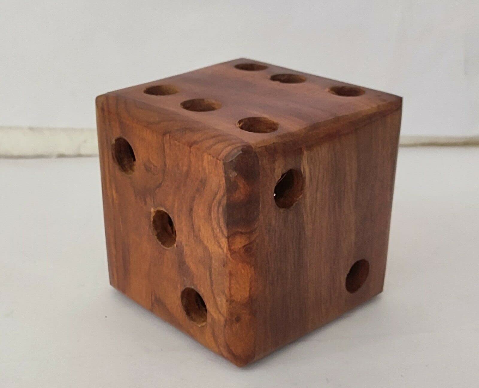 Brown Wooden Pen Holder - Handcrafted Desk Organizer for Office & School