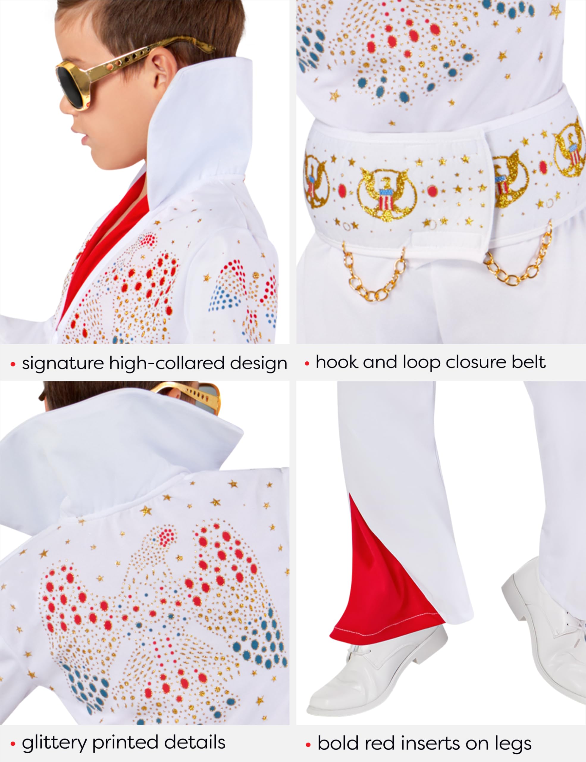 Rubies Child's Deluxe Elvis Costume - Kids Elvis Presley Halloween Outfit with Jumpsuit & Belt - Perfect for Halloween Parties, Dress-Up & Cosplay