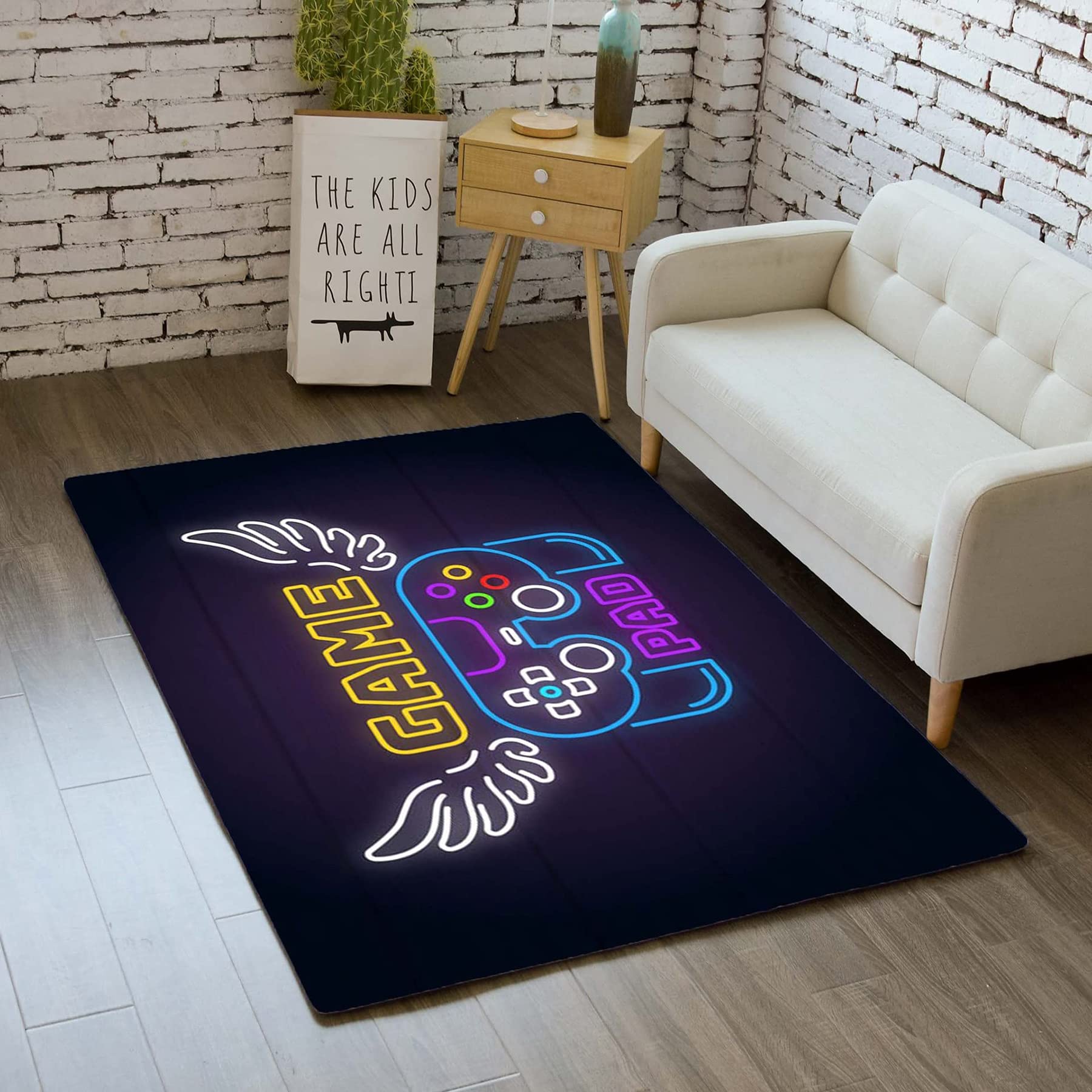 Large Black Cartoon Gamepad Area Rug - Non-Slip Gaming Controller Carpet for Living Room, Bedroom & Game Room - 70''×55'' Soft Floor Mat for Gamers, Kids & Home Decor