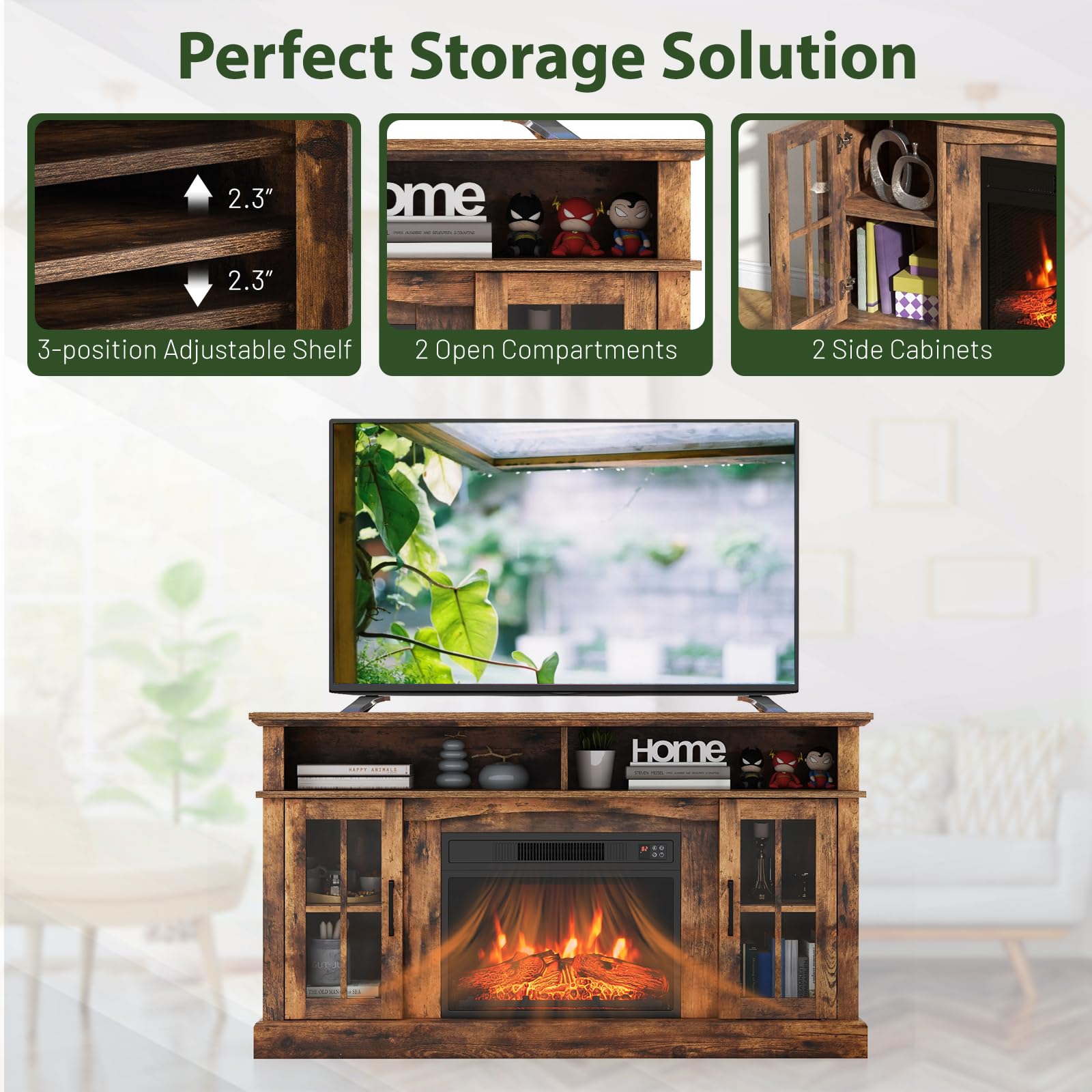 SIMOE 58-Inch Electric Fireplace TV Stand for TVs up to 65