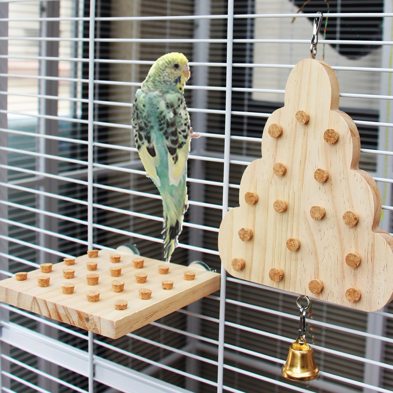 2 Pack 6 Inch Bird Cork Stopper Chew Toys - Natural Wood Perch Stand for Small & Medium Parrots - Perfect for Cage Enrichment & Beak Trimming