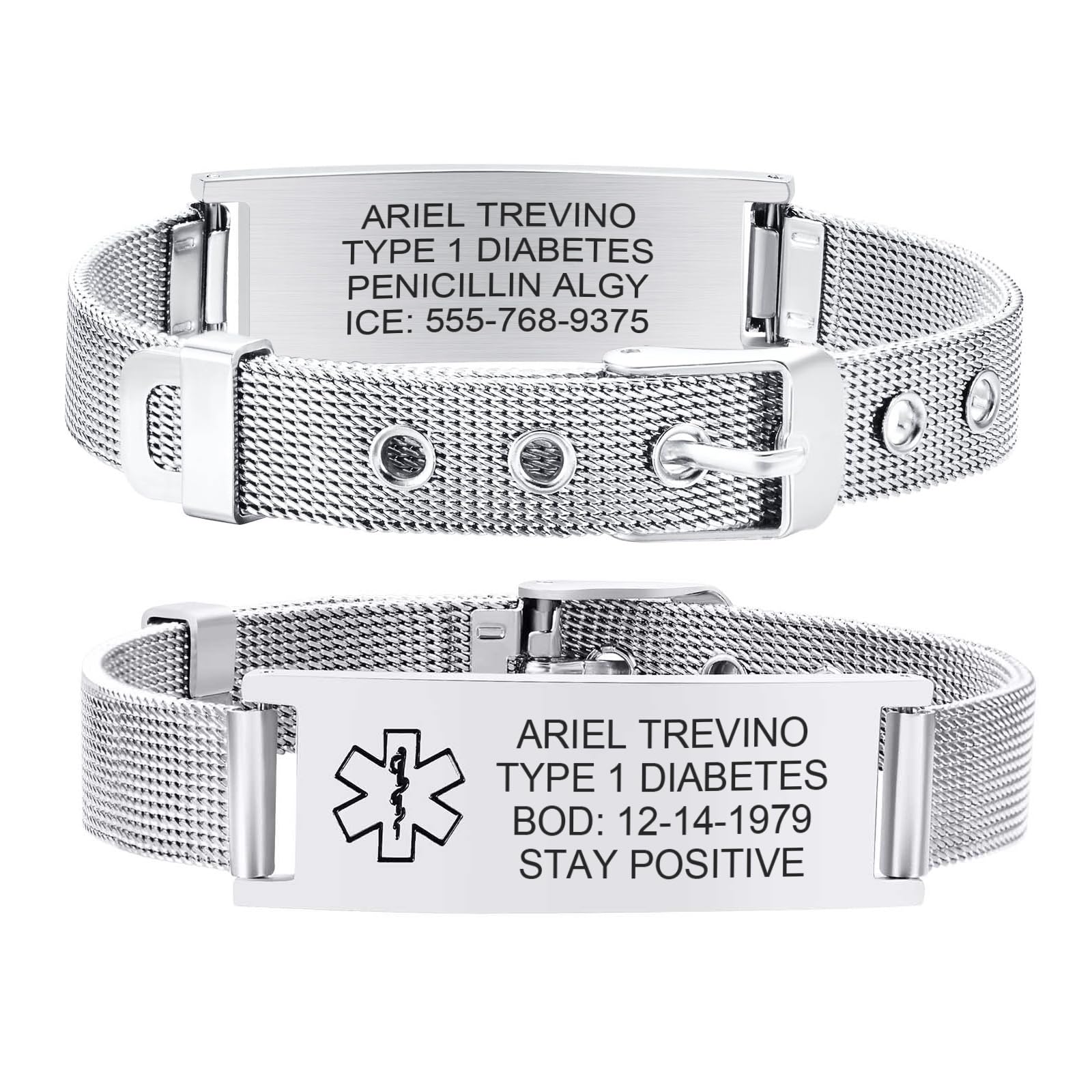 Custom Engraved Medical ID Bracelet for Women & Men - Adjustable Stainless Steel Emergency Alert Wristband for Diabetics, Asthma & Blood Thinner Patients - Free Personalization - Perfect for Daily Wear & Emergency Situations