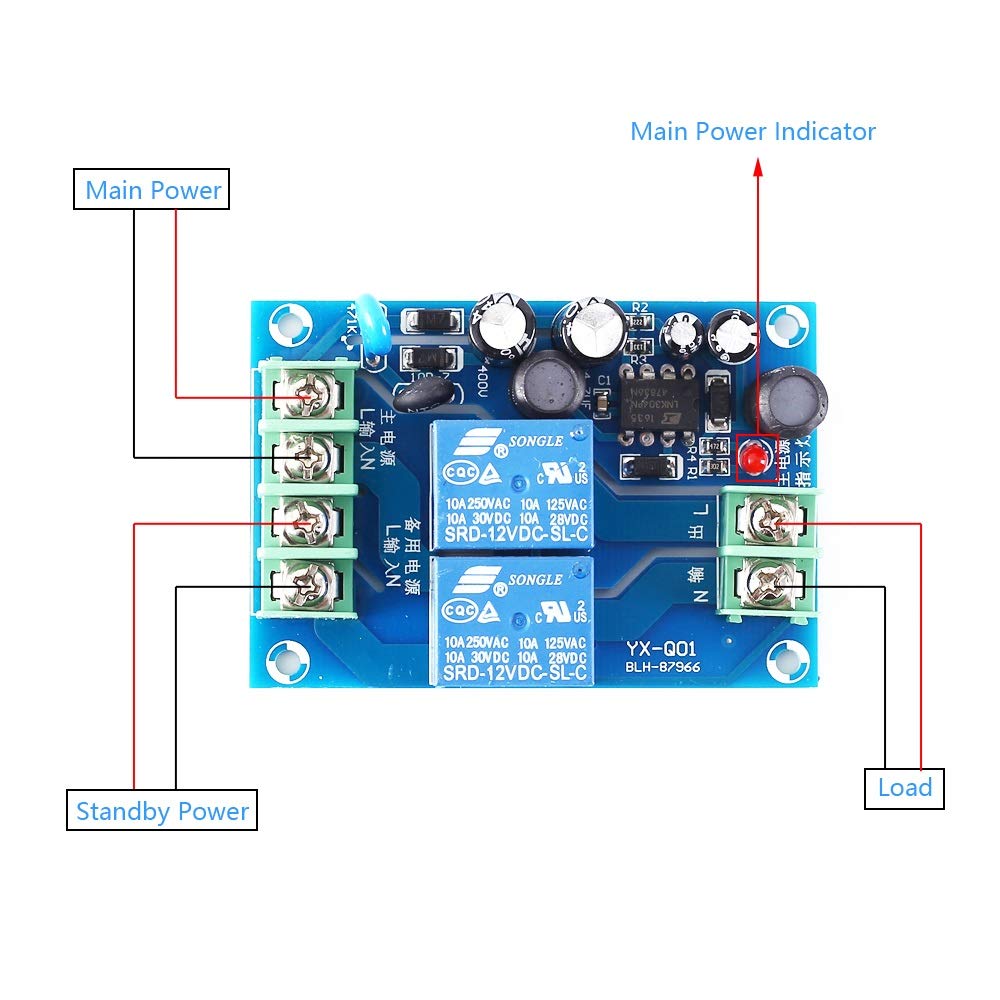 Dual AC Power Supply Automatic Switching Module with Power-Off Protection - UPS Emergency Cut-Off Battery PMS Control Board for Home/Office Electronics Backup Power System