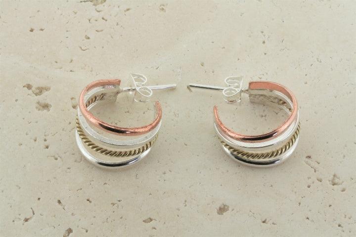 Copper, Silver & Brass Hoop Stud Earrings - Minimalist Dainty Jewelry for Women - Perfect for Everyday Wear, Parties & Gifting