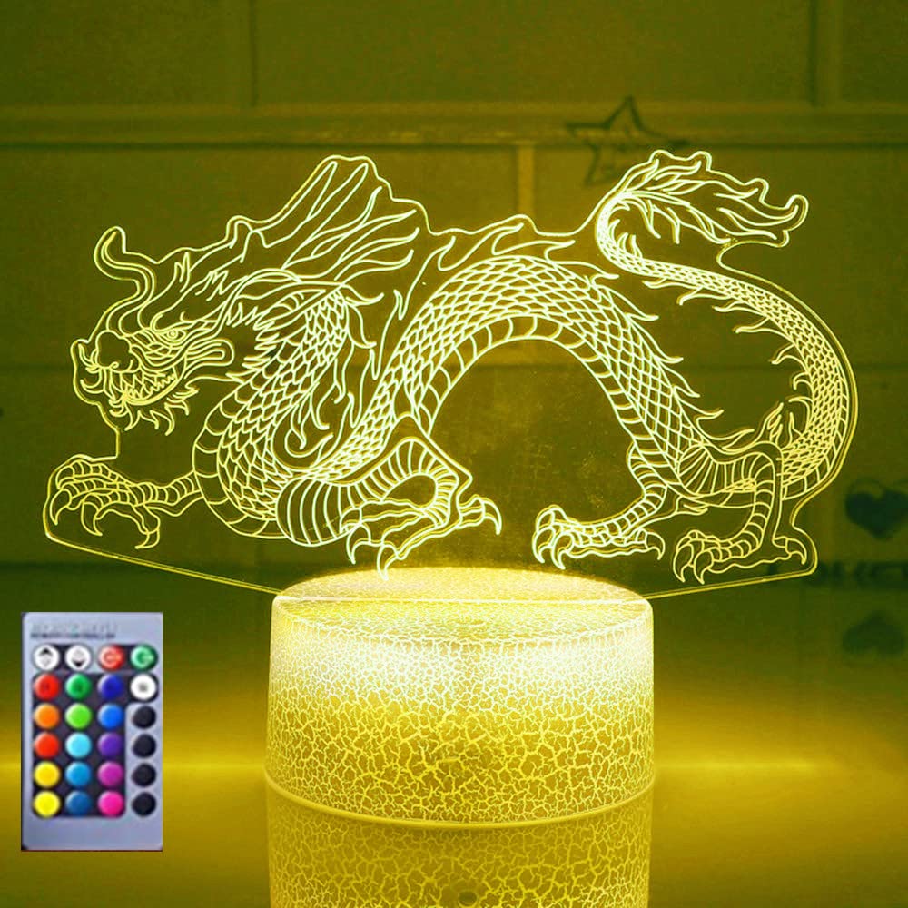 3D Dragon Night Light Lamp - 16 Color Changing LED Illusion Table Lamp with Acrylic Base, USB Powered | Perfect for Kids Room Decor, Gaming Setup & Unique Gift Ideas