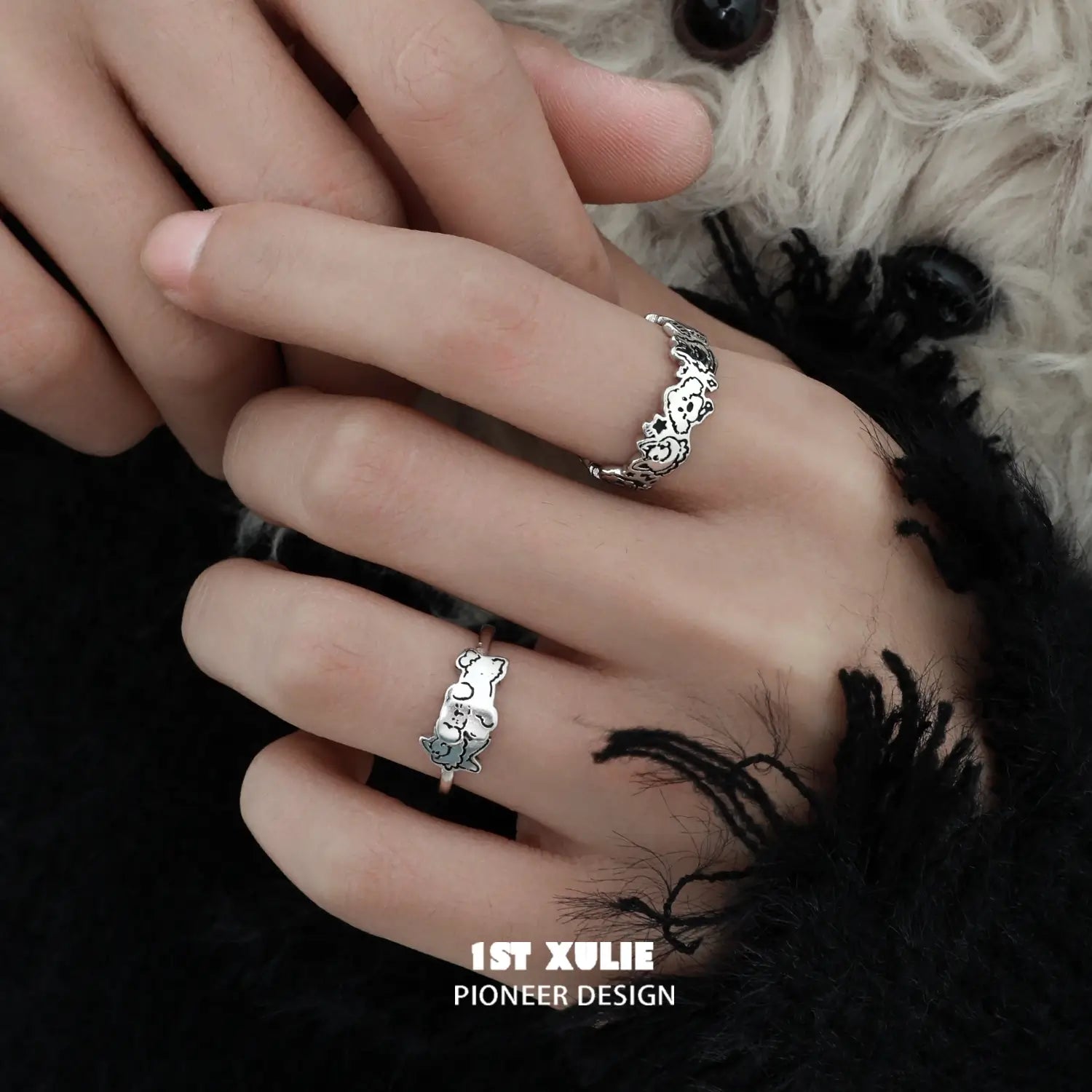 Graffiti Puppy S925 Sterling Silver Dog Ring - Adjustable Puppy Jewelry for Women & Men - Perfect for Gifts, Parties & Everyday Wear