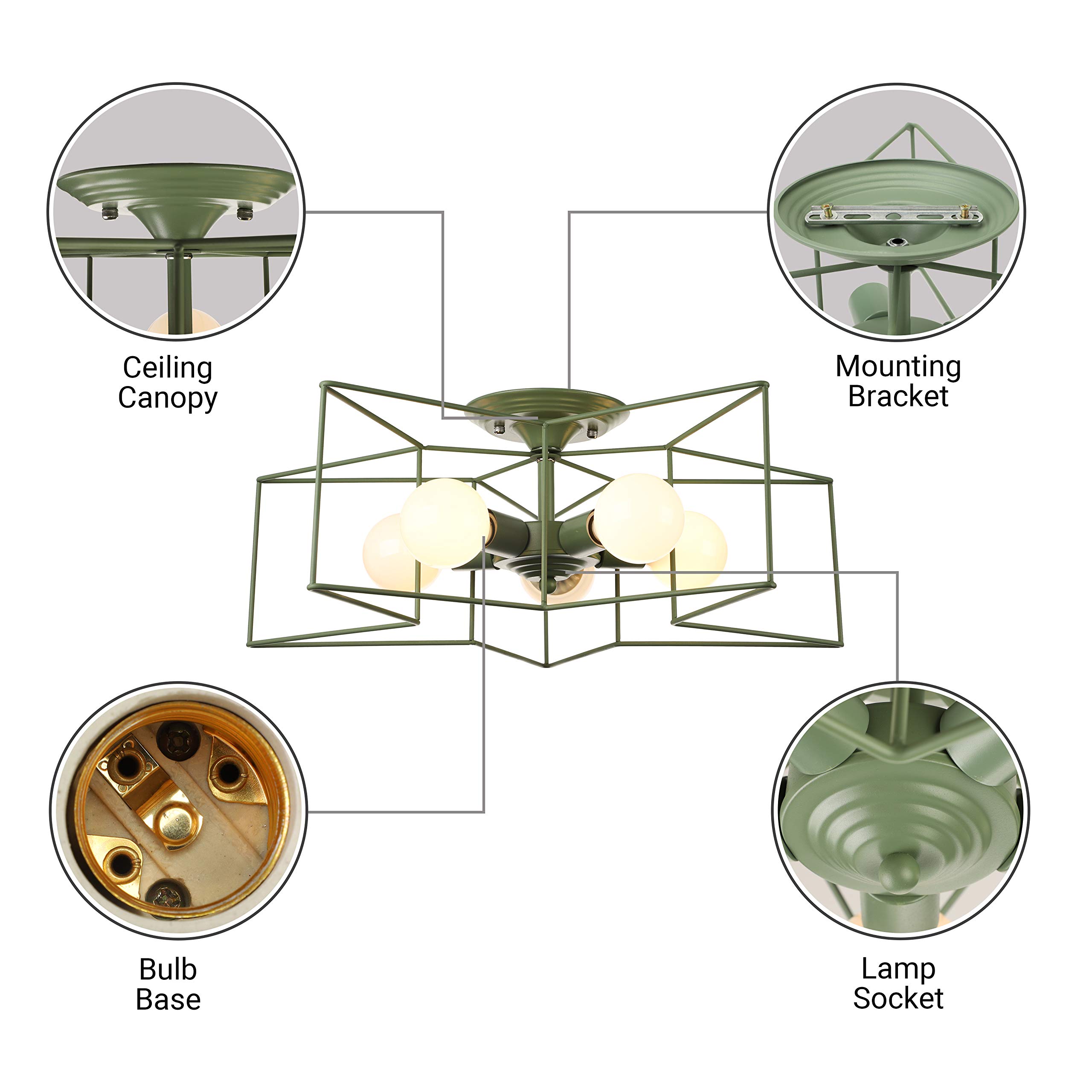KWOKING 5-Light Flush Mount Ceiling Light Fixture - Modern Industrial Star Design, Minimalist Lighting for Kids Room, Living Room, Hallway - Perfect for Home, Office & Commercial Spaces