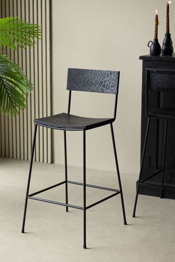Black Leopard Print Bar Stool - Modern Love-Themed Bar Chair for Kitchen, Dining, or Home Decor - Perfect for Romantic Date Nights & Stylish Home Bars