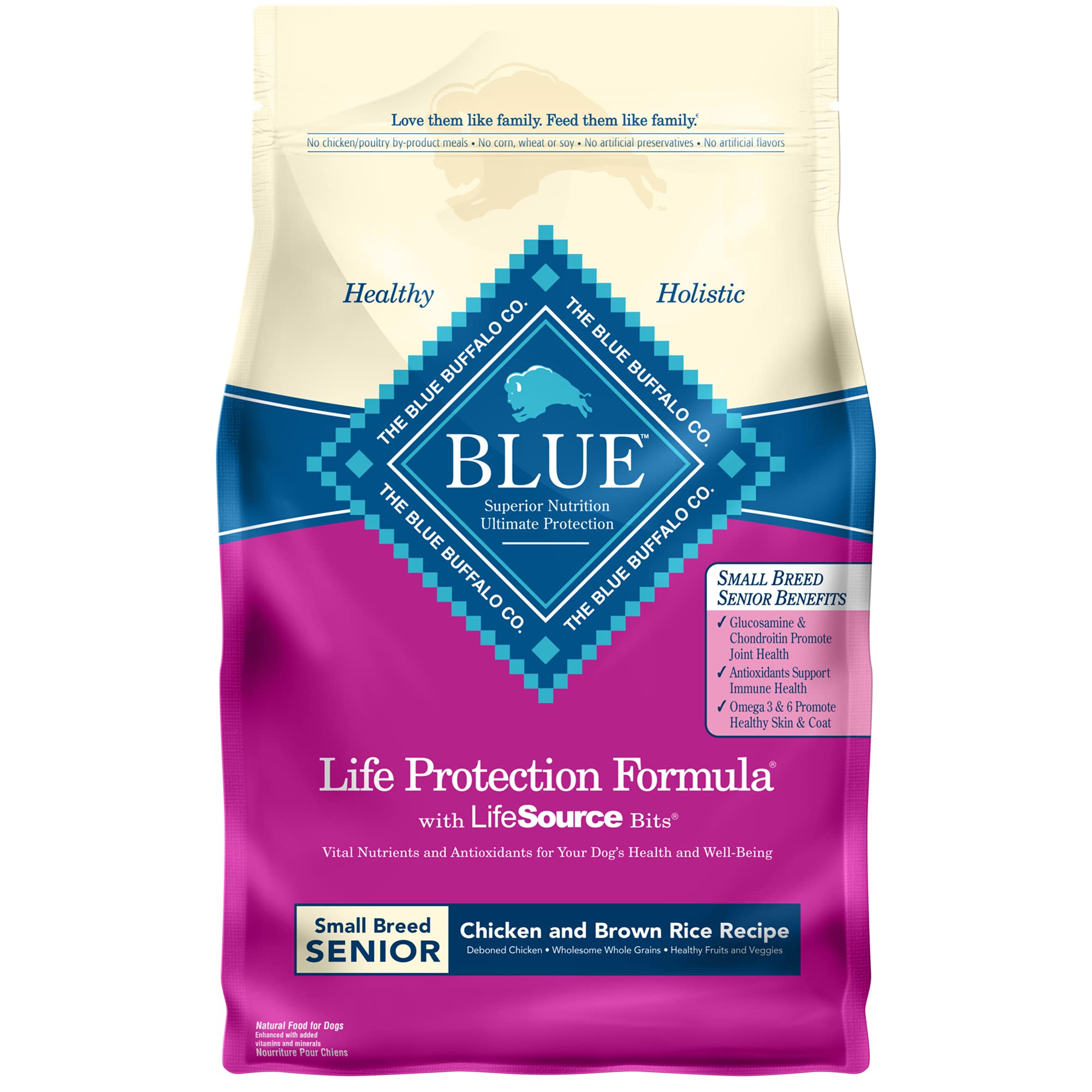 Blue Buffalo Life Protection Formula Natural Senior Small Breed Dry Dog Food - Chicken & Brown Rice Recipe for Healthy Joints & Digestion - Ideal for Aging Small Dogs at Home or Travel