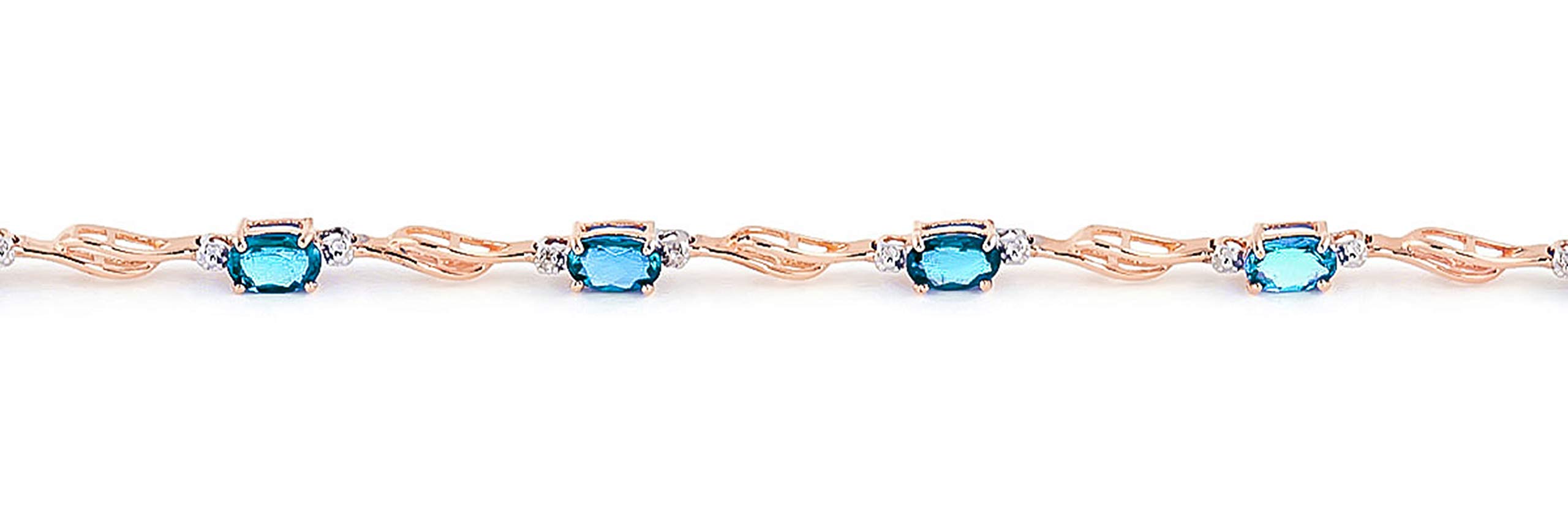 14K Solid Rose Gold Tennis Bracelet with Genuine Blue Topaz & Diamonds | Elegant Women's Jewelry for Weddings, Parties & Special Occasions | GG Galaxy Gold Collection