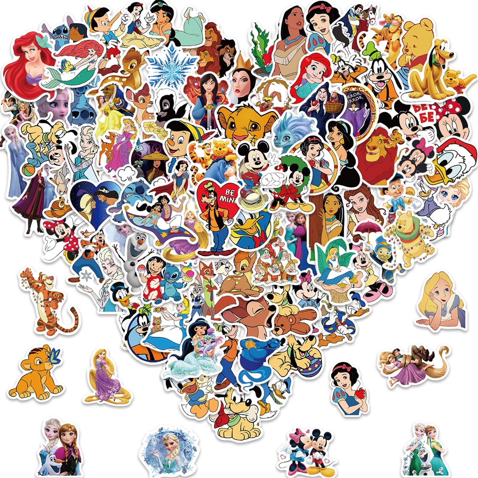 100PCS Cartoon Character Stickers - Disney Princess Stickers Pack for Kids, Teens & Adults - Waterproof Vinyl Stickers for Water Bottles, Laptops, Luggage & DIY Crafts - Cute Decorative Stickers for School, Office & Home Decor