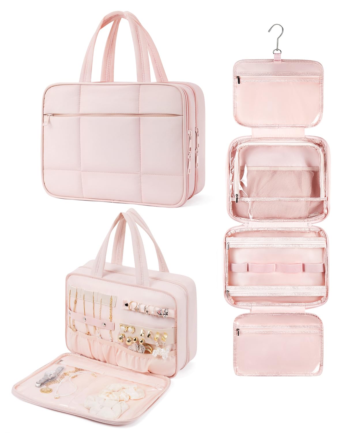 Telena Travel Toiletry Bag with Jewelry Organizer for Women - Waterproof Hanging Makeup Cosmetic Bag for Toiletries & Accessories - Perfect for Vacation, Business Trips & Gym Essentials Organization