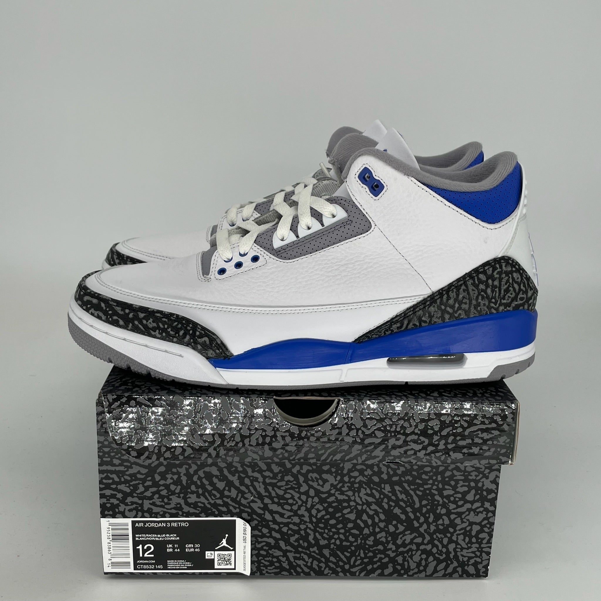 AIR JORDAN 3 RACER BLUE Men's Basketball Shoes - Size 12 (CT8532-145) - Retro Sneakers for Running, Training & Streetwear Fashion