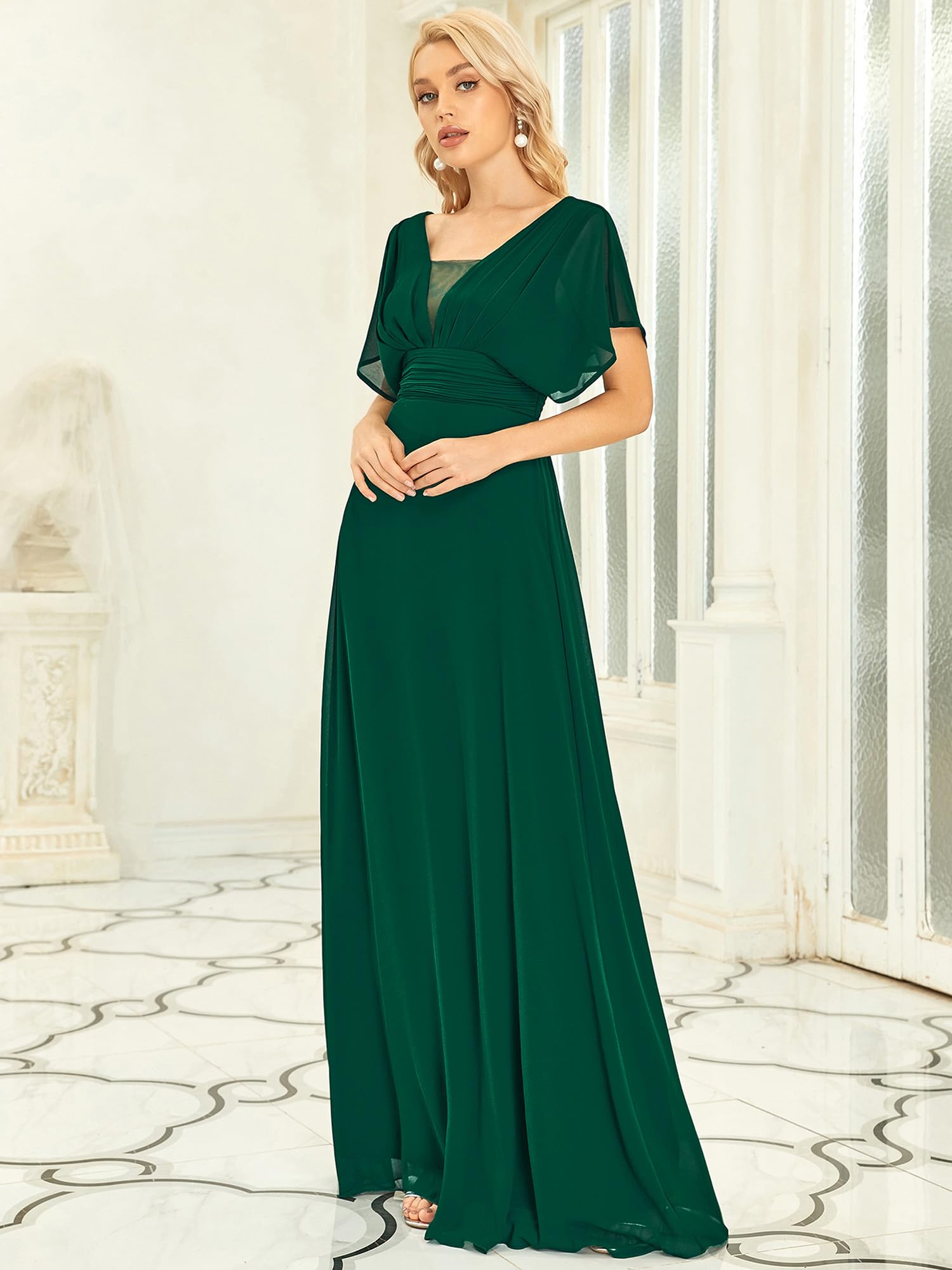 Ever-Pretty Women's Elegant V-Neck Formal Evening Gown 7851 - Long Sleeve Floor Length Prom Dress for Wedding, Gala & Special Occasions