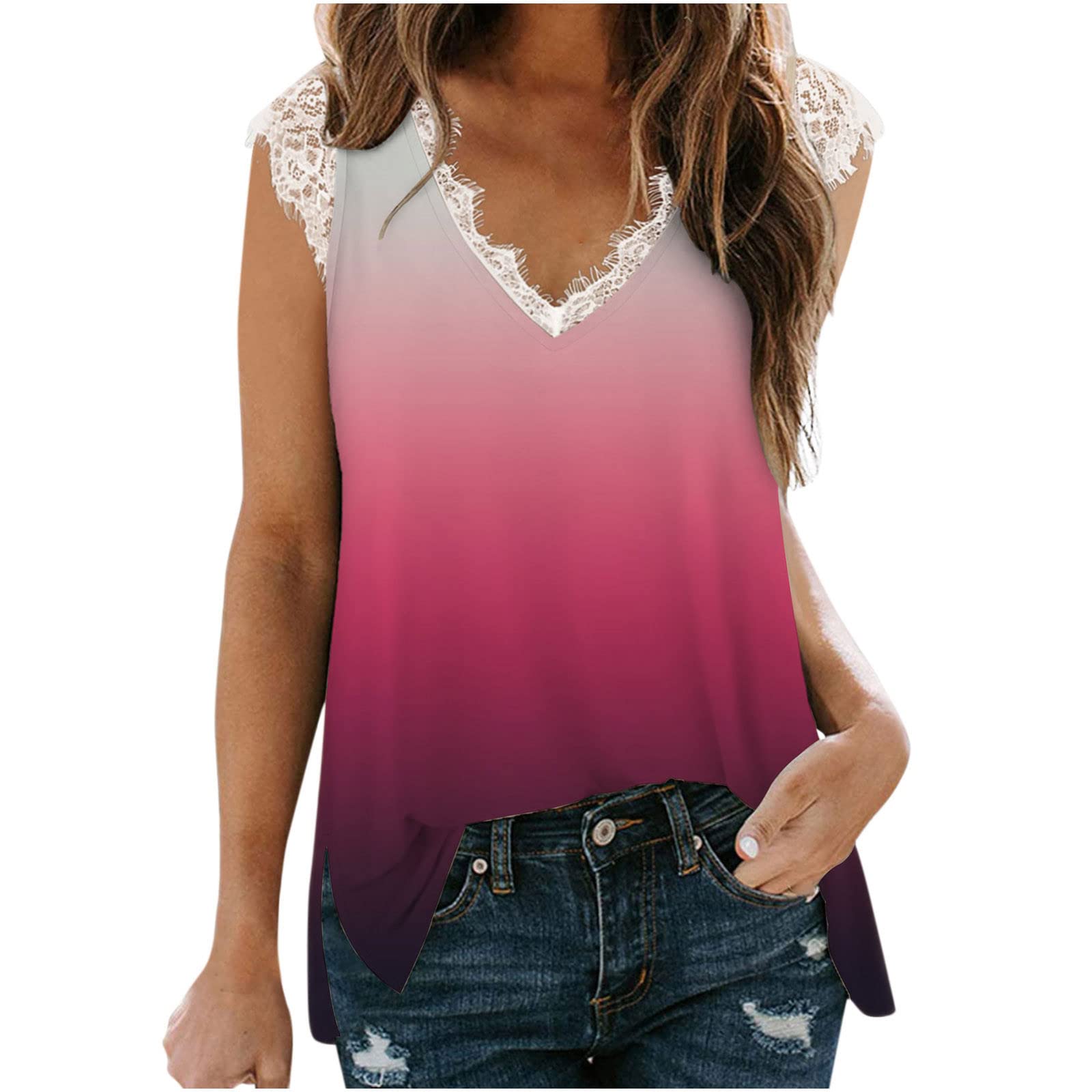 Women's Casual Summer Lace Tops - Slim Sleeveless Printed Tank Vest for Women | Perfect for Beach Outings, Date Nights & Summer Vacations