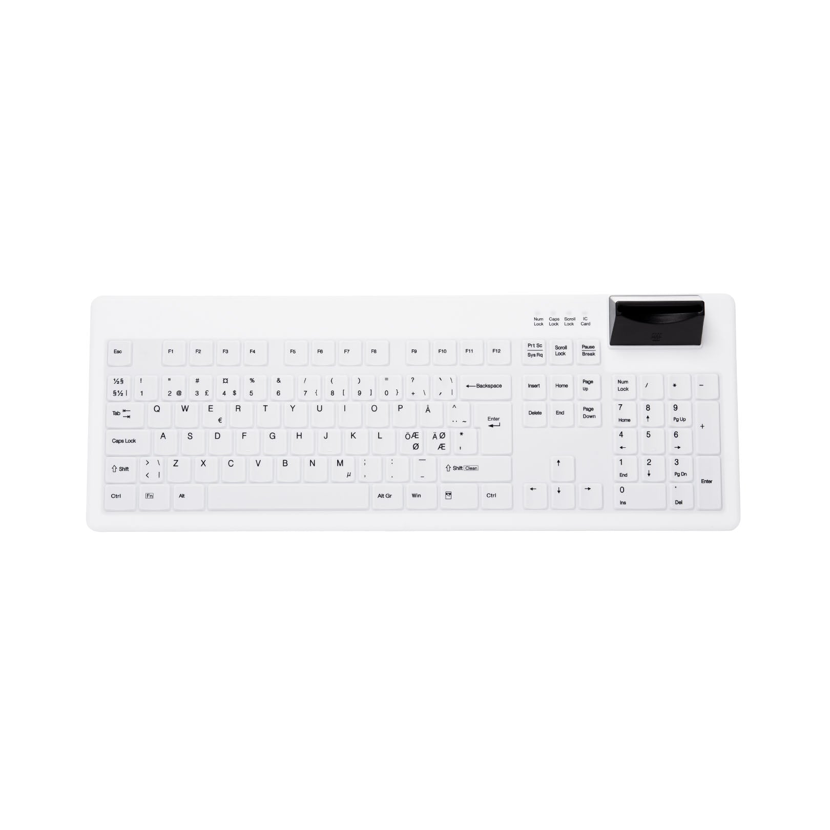 AK C8200F Wipeable Keyboard with Smart Card Reader - White Wired USB Keyboard for Office, Banking & Healthcare - Durable, Easy-to-Clean Keyboard for Secure Workstations