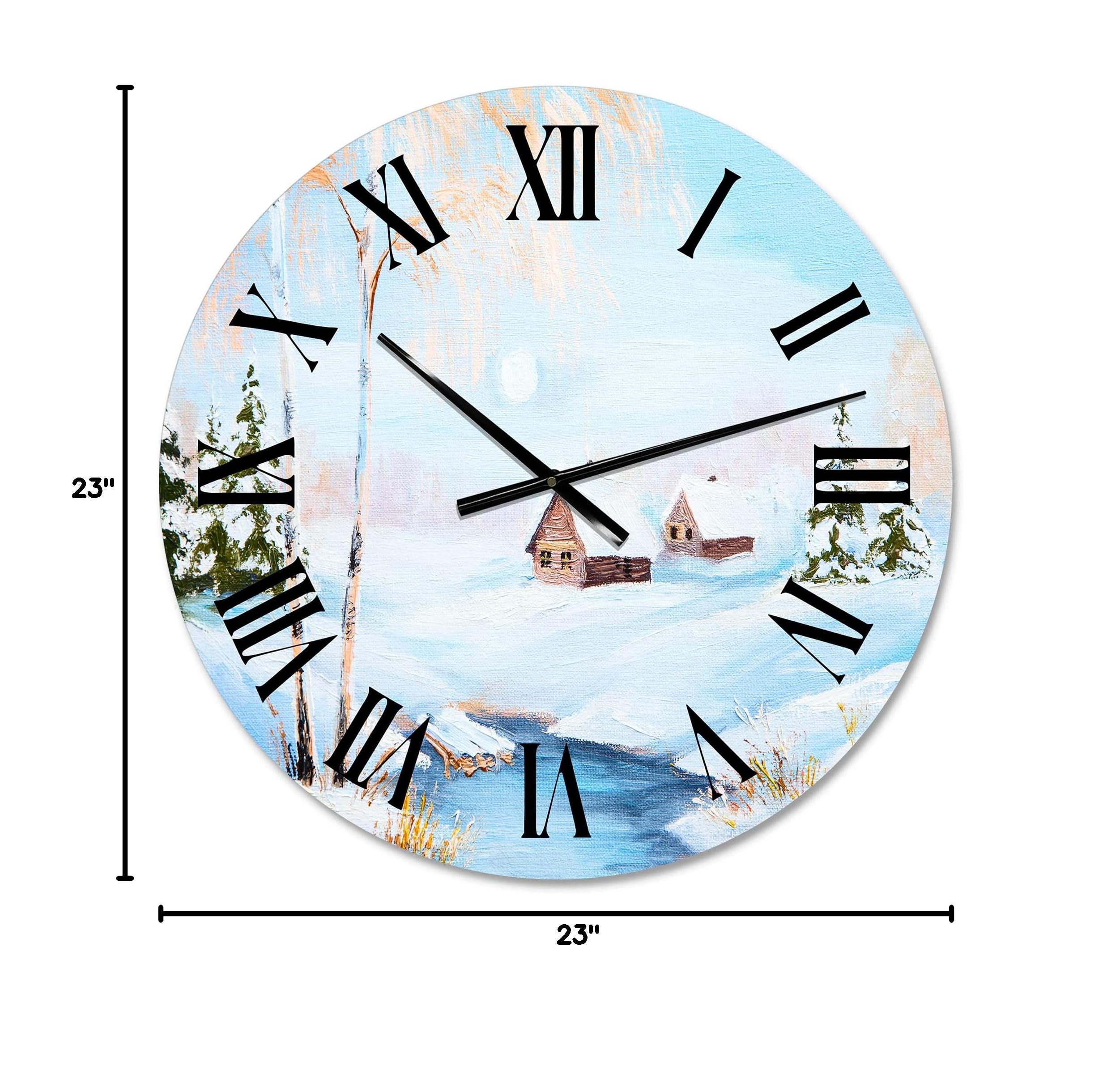 Lake House Wall Clock - Winter Landscape Frozen River in The Forest - Large Nature-Themed Wall Clock for Living Room, Bedroom & Office Decor - Perfect for Rustic, Cabin & Farmhouse Style Homes
