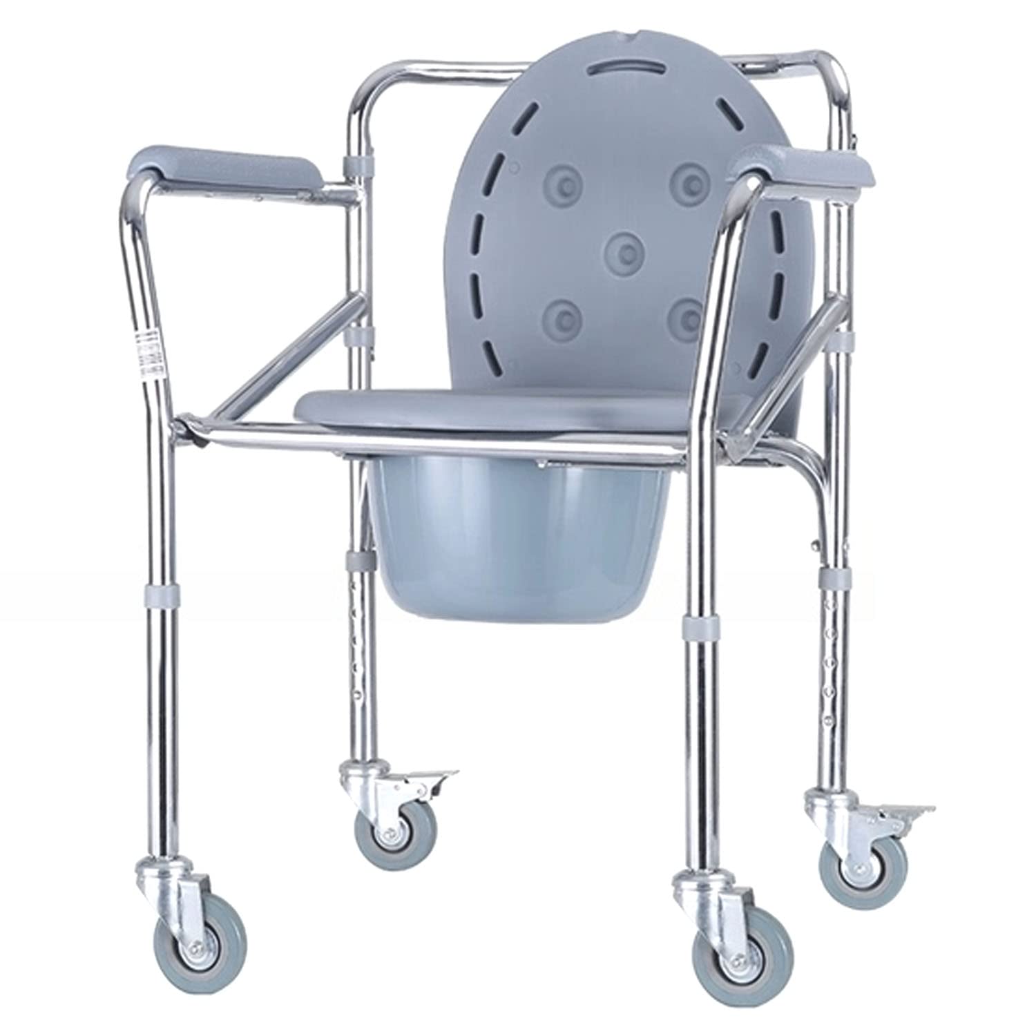 Folding Rolling Commode Shower Chair with Wheels - Heavy Duty 330lb Weight Capacity for Elderly, Disabled & Handicap Patients - Ideal for Bathroom Safety, Post-Surgery Recovery & Home Care Assistance