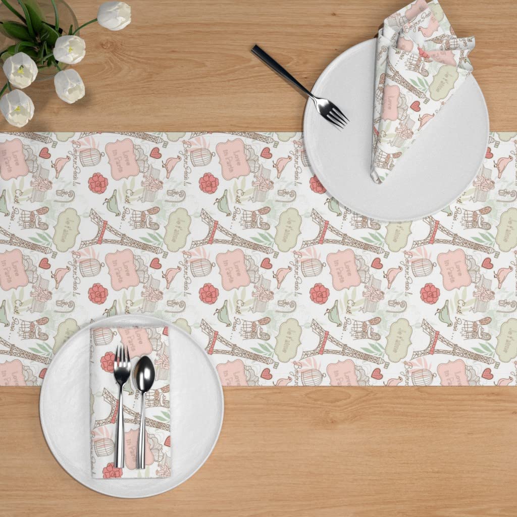 Custom Love Paris Travel Spring Print Cotton Sateen Table Runner 108