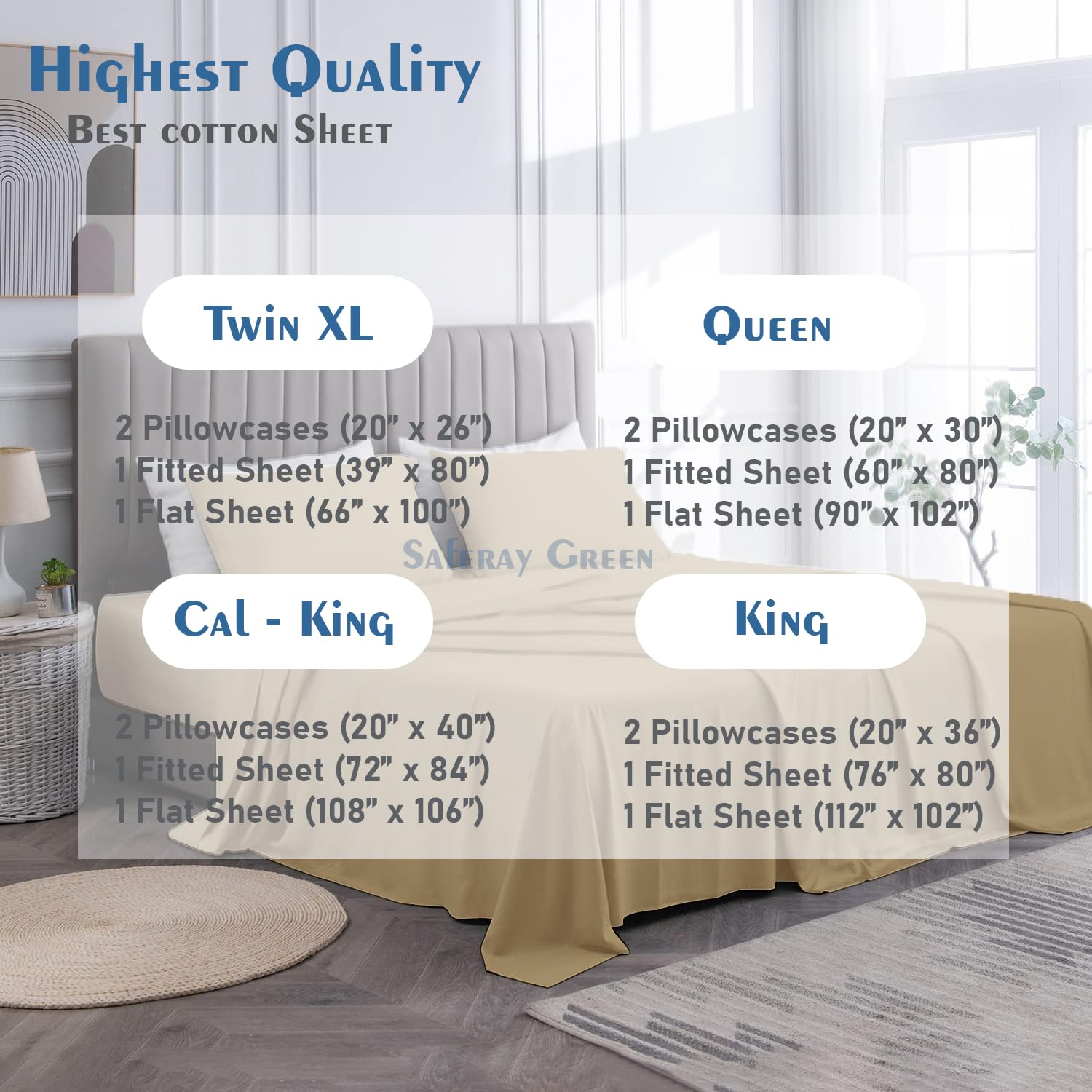4-Piece Emperor Size Sheet Set - 100% Organic Cotton, 800 Thread Count, Soft & Breathable Luxury Bed Sheets with 8-12