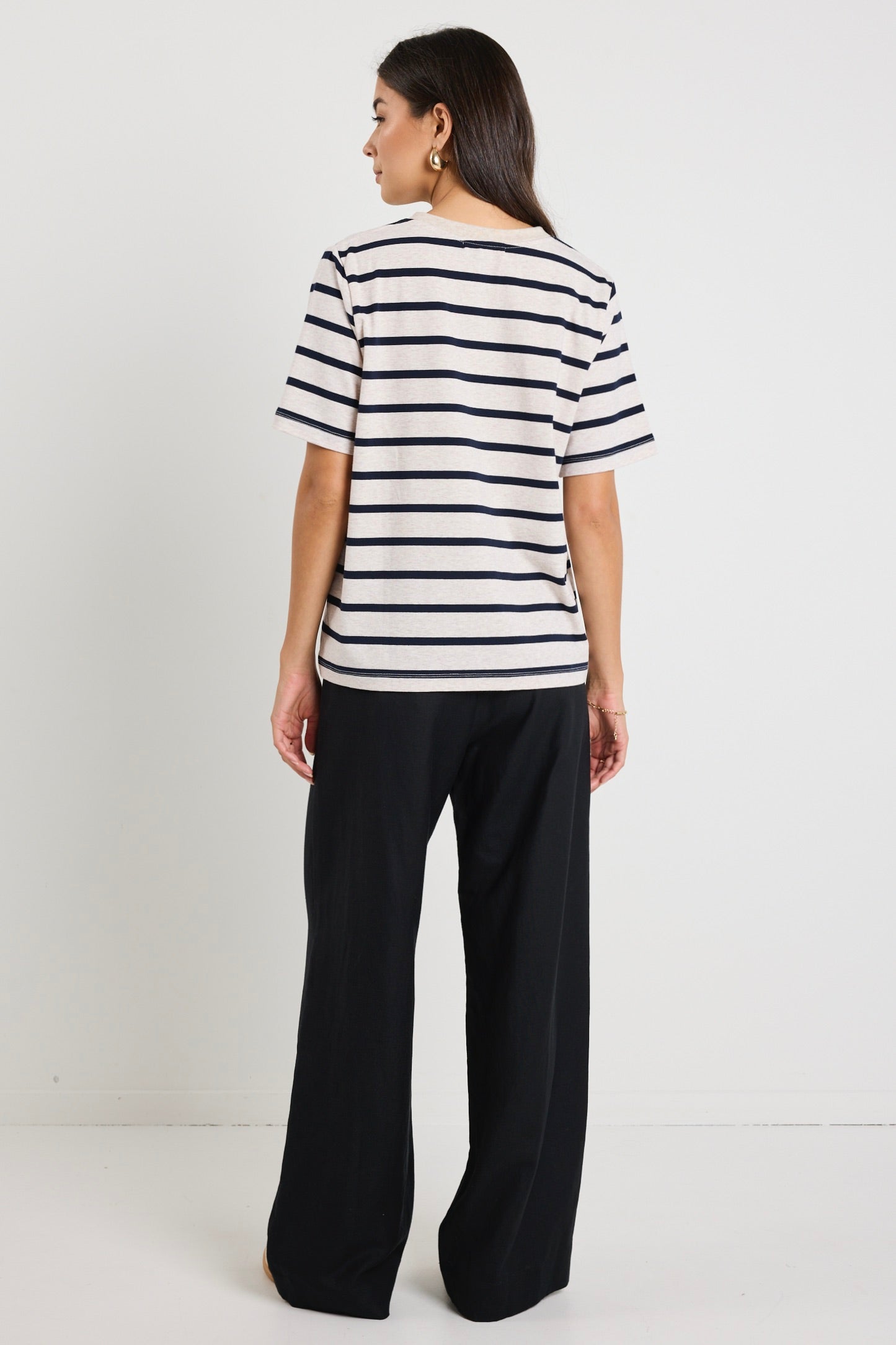 Stylish Ecru Navy Stripe Boxy Fit Tee - Casual Loose Fit Cotton T-Shirt for Women | Perfect for Everyday Wear, Weekend Outings & Layering