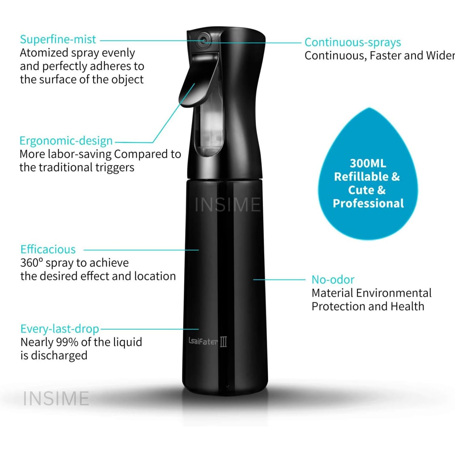 INSIME Nano Mist Spray Bottle for Hair & Face - Premium Salon Quality Water Mist Sprayer for Women & Men - Small Empty Refillable Bottle for Hair Care, Facial Toner & Makeup Setting (Transparent) - Perfect for Travel, Gym & Daily Skincare Routine